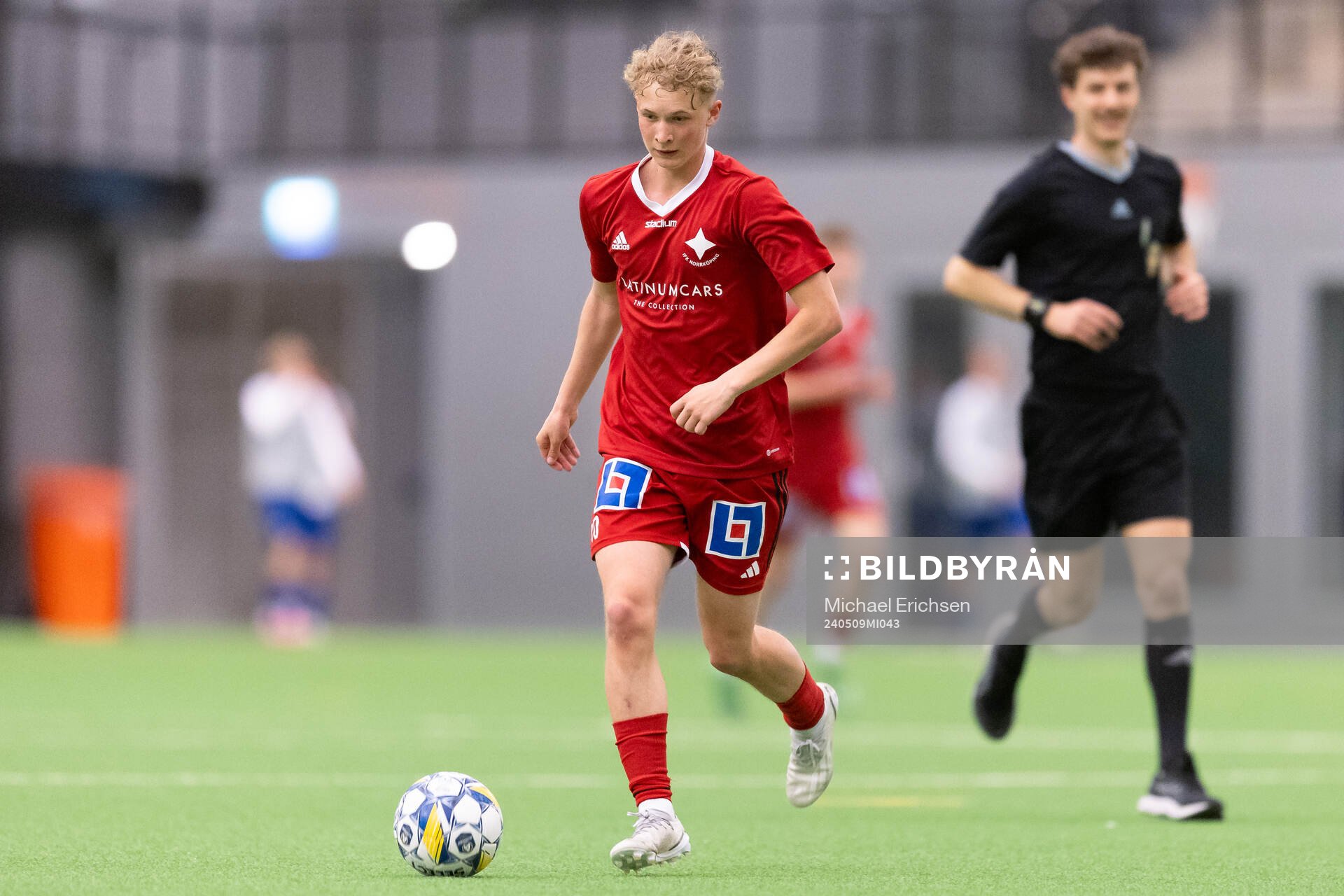 IFK Norrköpings Noel Tegelström under finalen i ligacupen för P17 mellan IFK Göteborg och IFL Norrköping den 9 maj 2024 i Prioritet Serneke Arena.