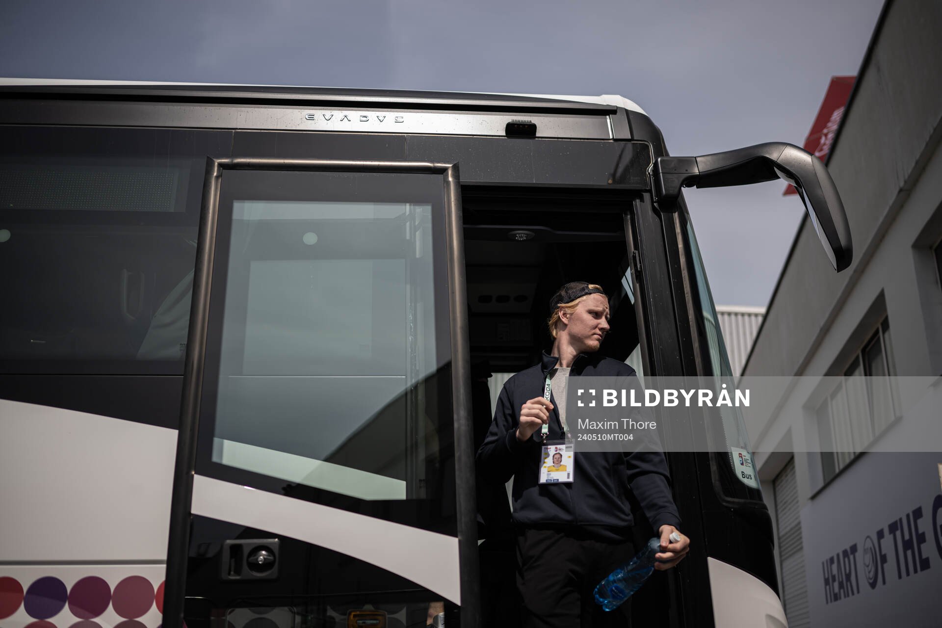 Rasmus Dahlin of Sweden arrives at a practice session