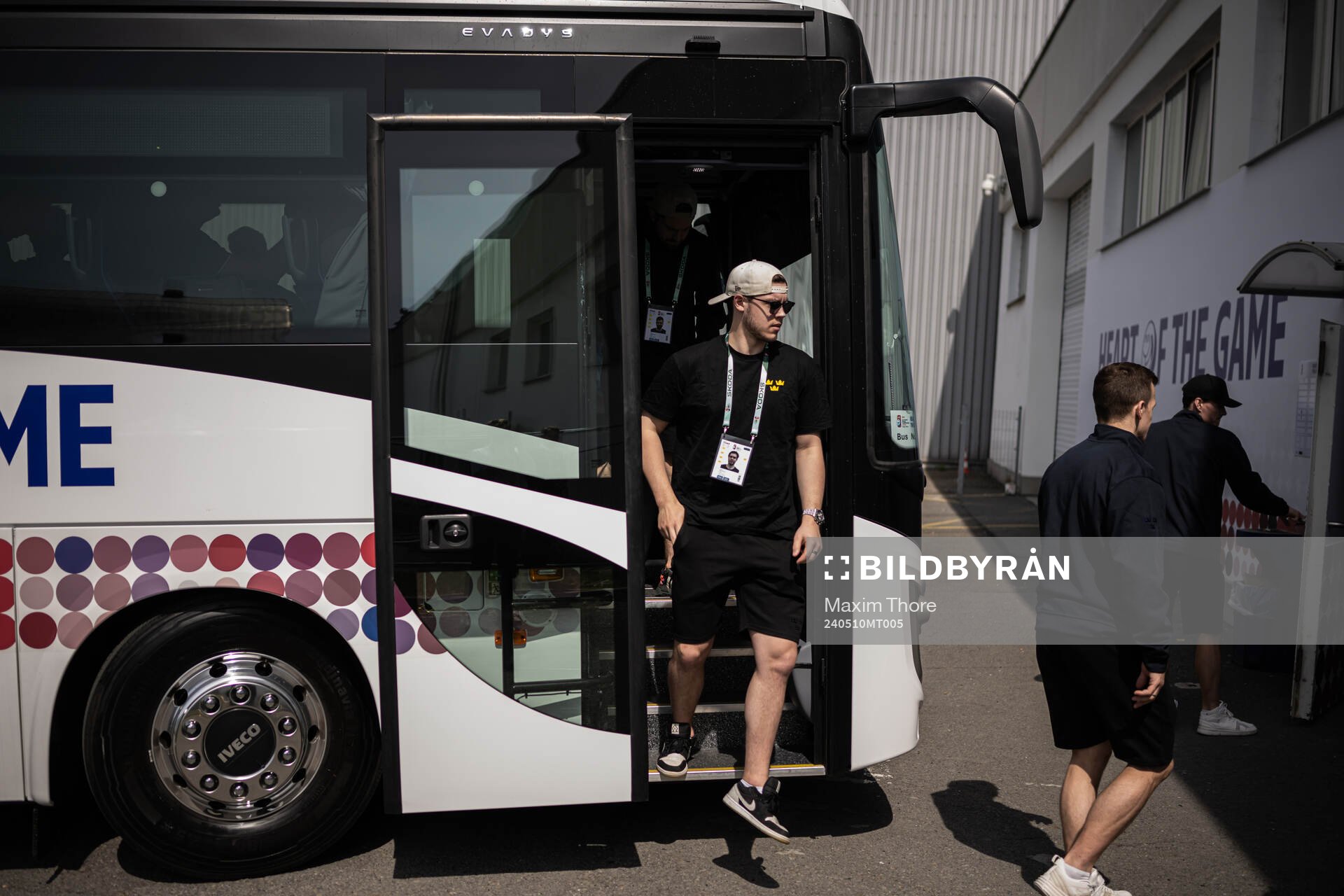 Goaltender Jesper Wallstedt of Sweden arrives at a pratice