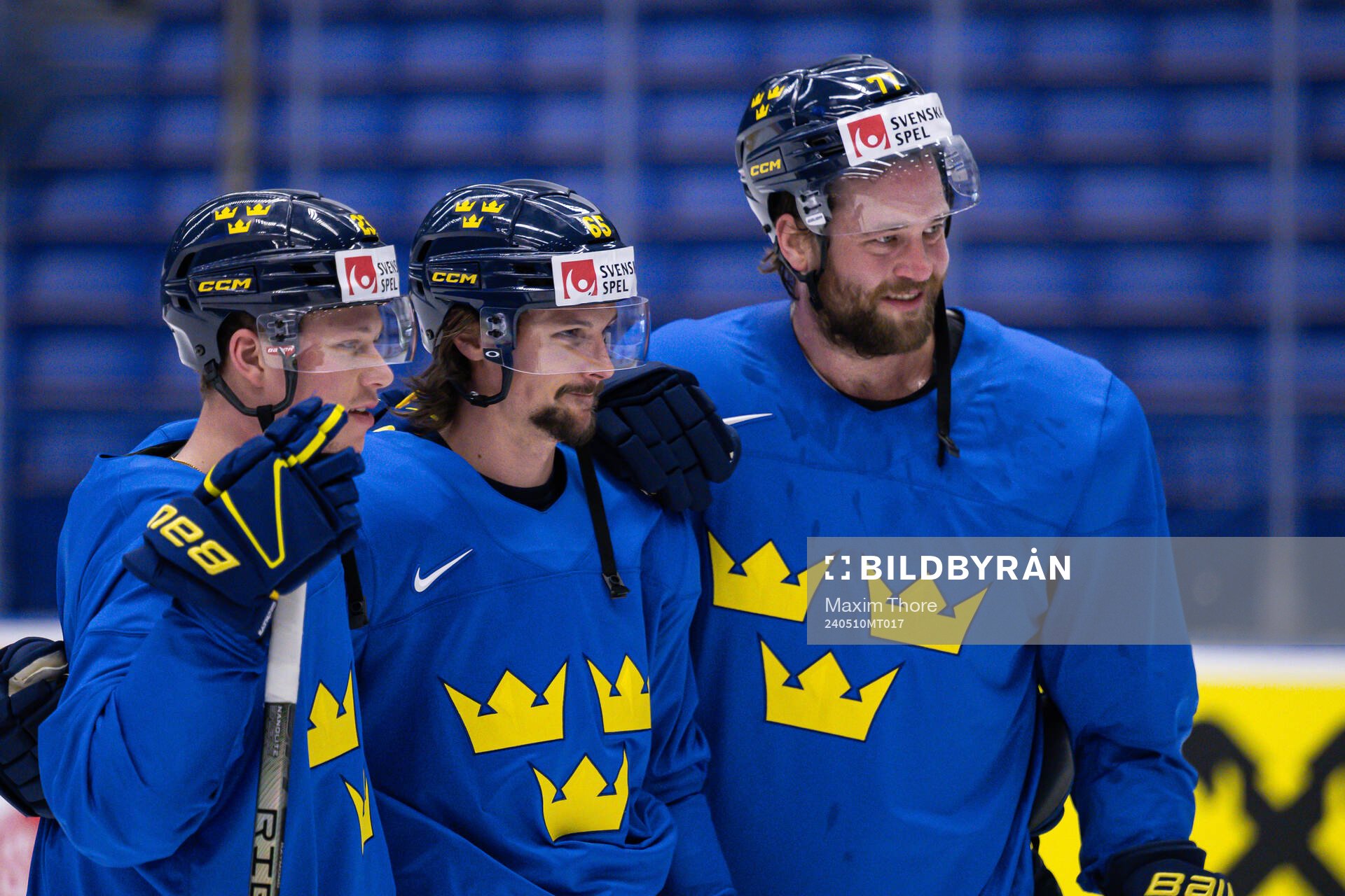 Lucas Raymond, Erik Karlsson and Victor Hedman of Sweden at