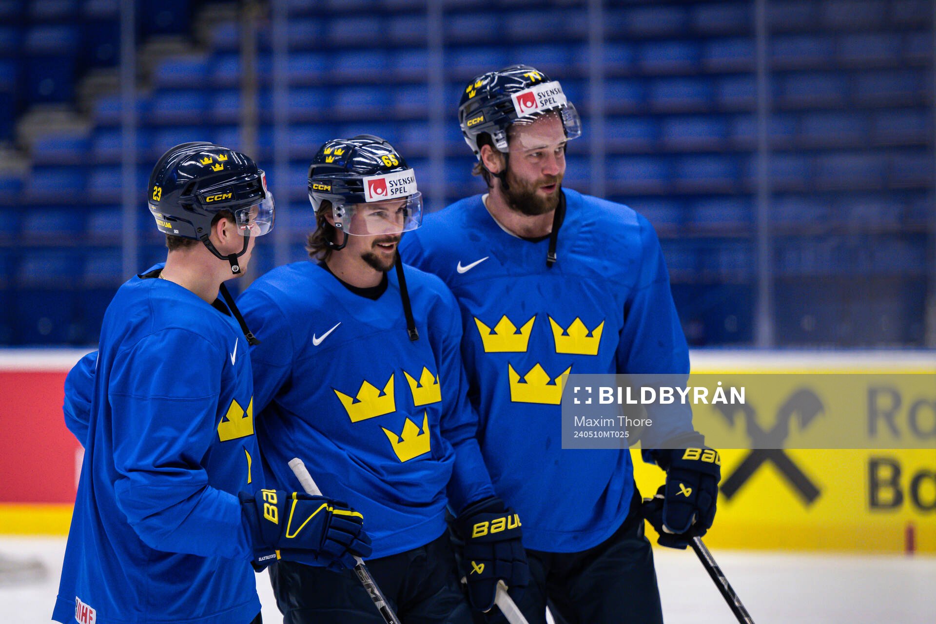 Lucas Raymond, Erik Karlsson and Victor Hedman of Sweden at
