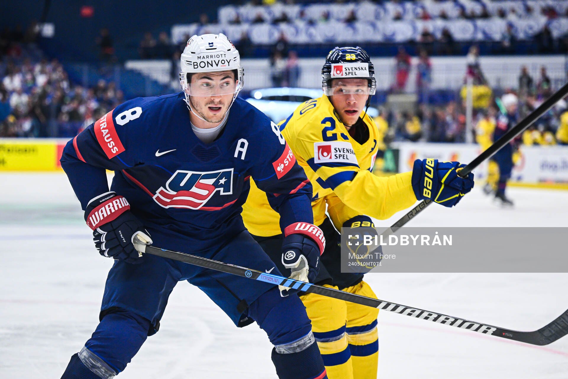 Zach Werenski of USA and Lucas Raymond of Sweden