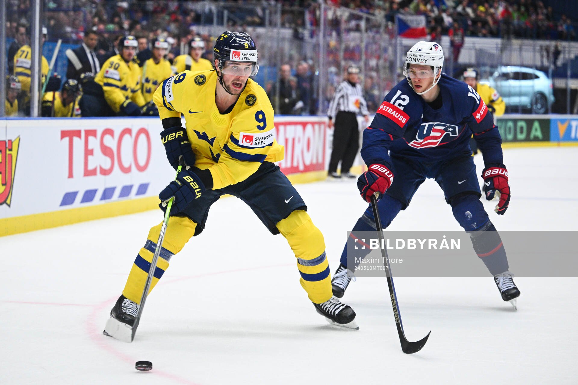 Adrian Kempe of Sweden and Matt Boldy of USA