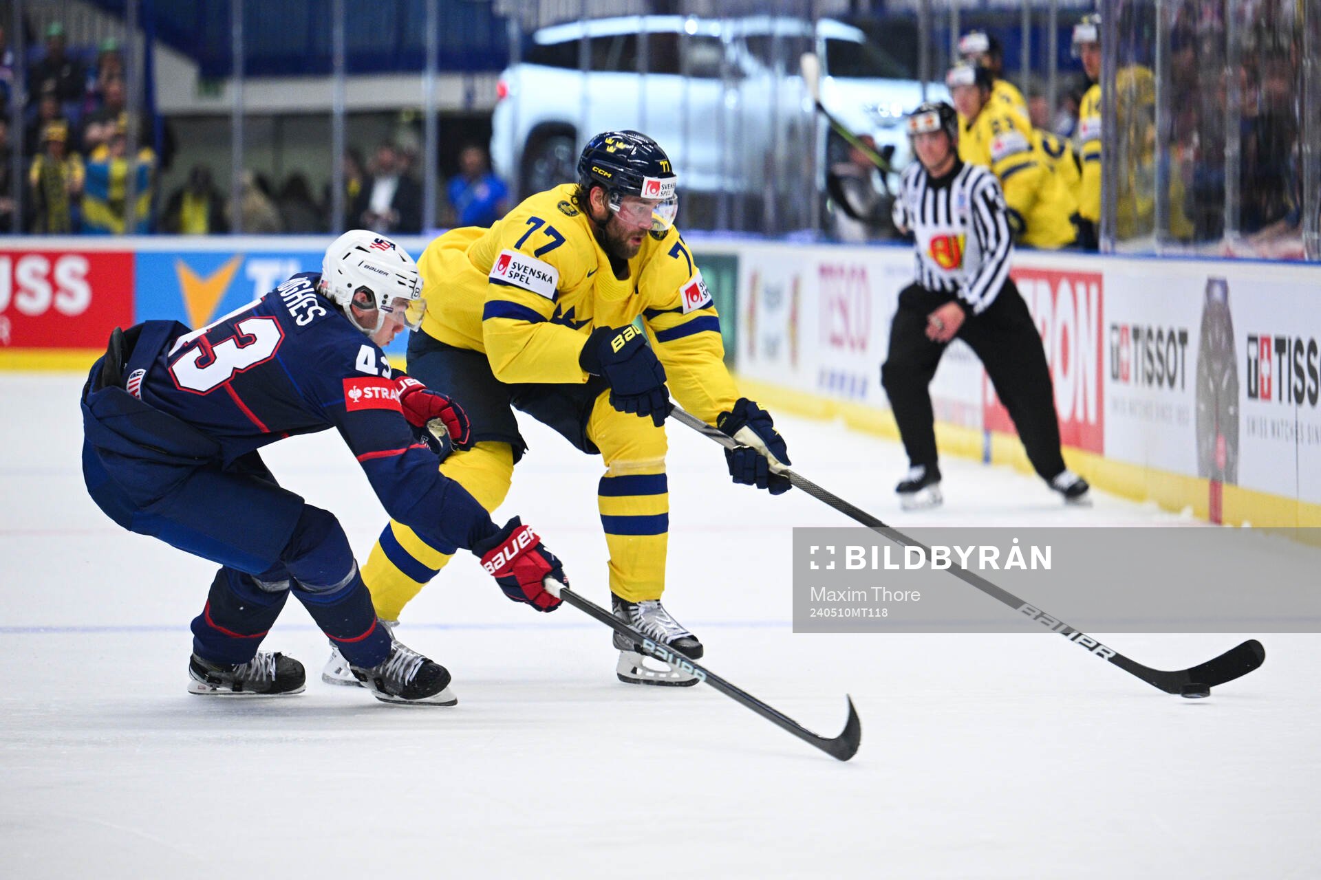 Luke Huges of USA and Victor Hedman of Sweden