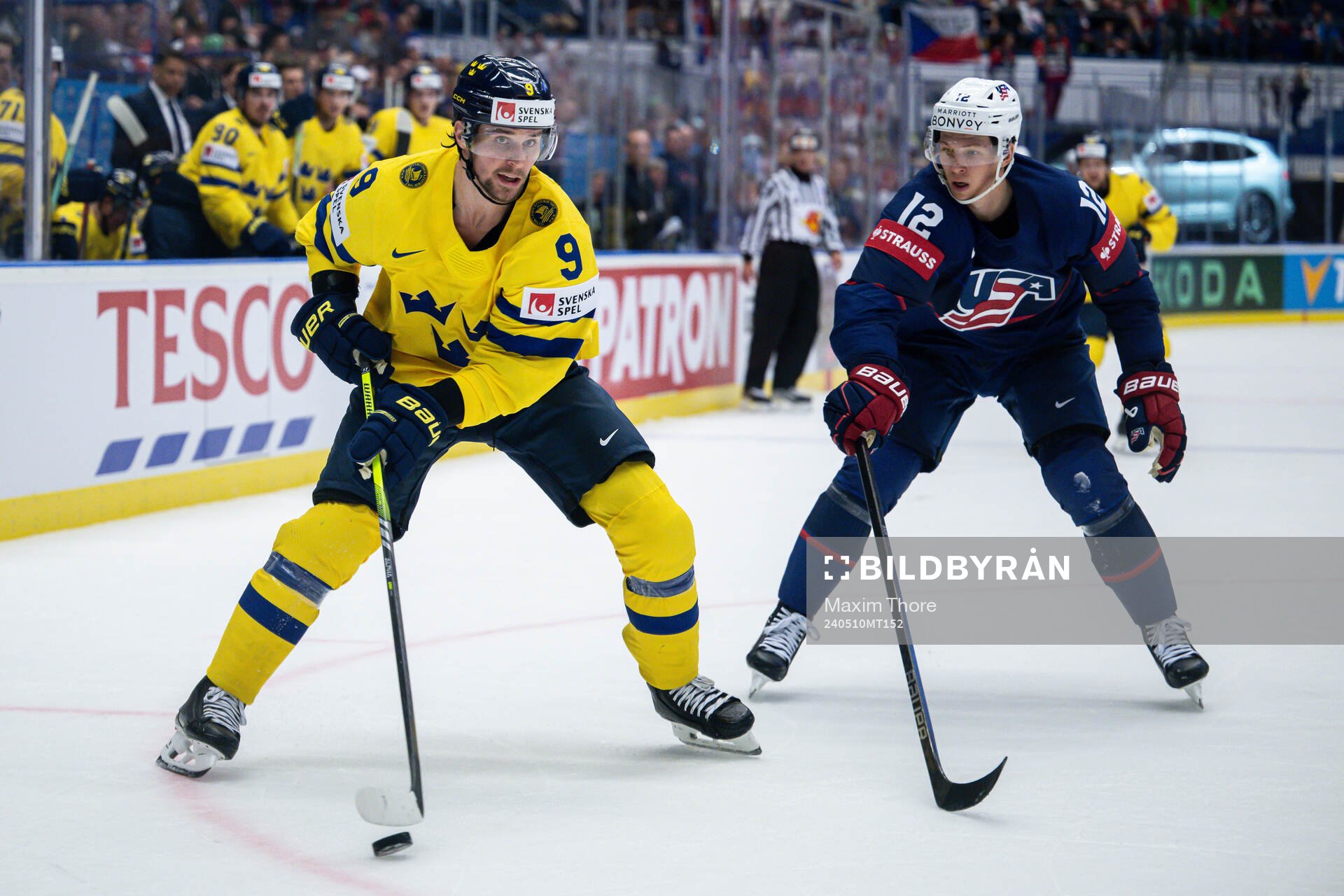 Adrian Kempe of Sweden and Matt Boldy of USA