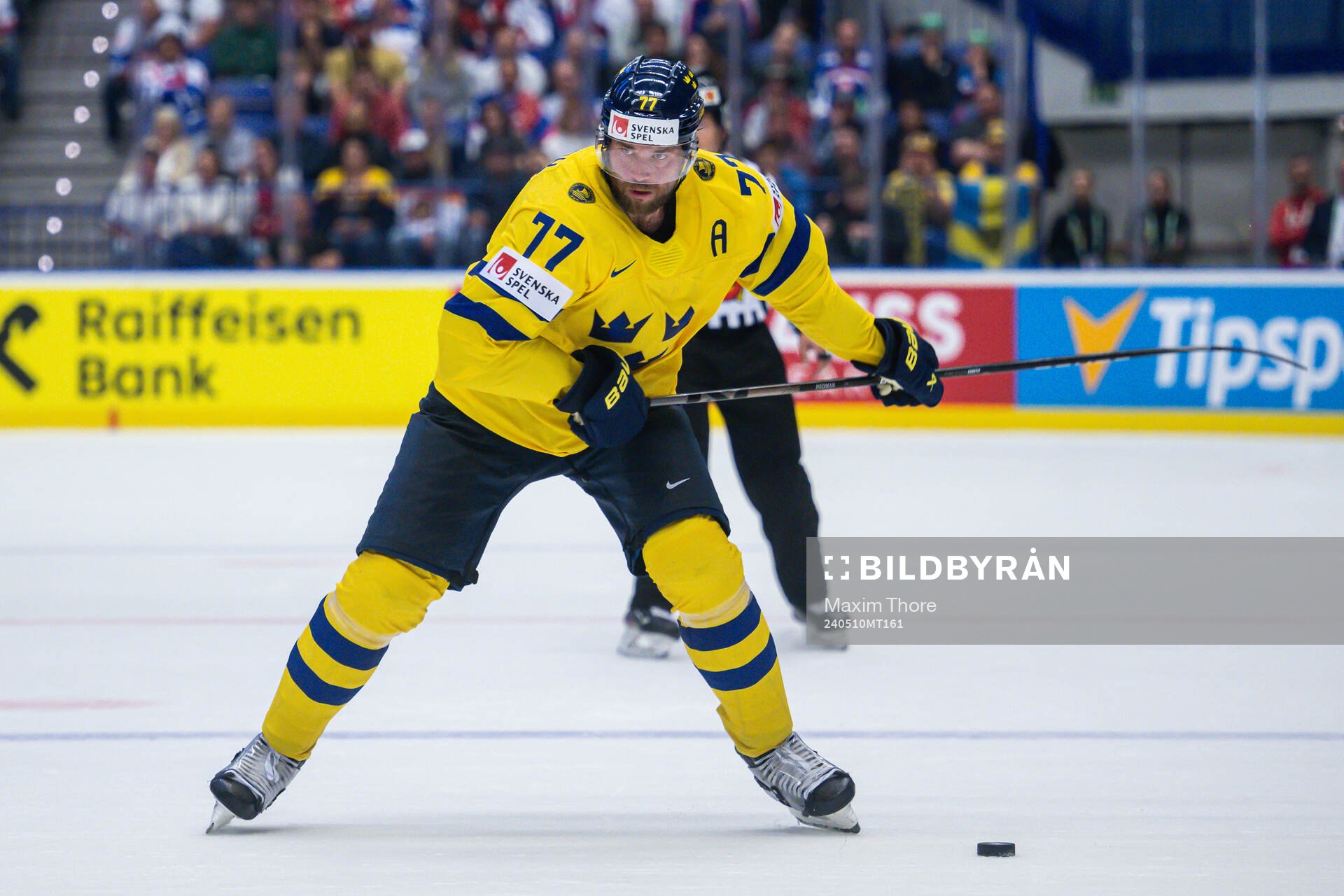 Victor Hedman of Sweden scores the 4-2 goal