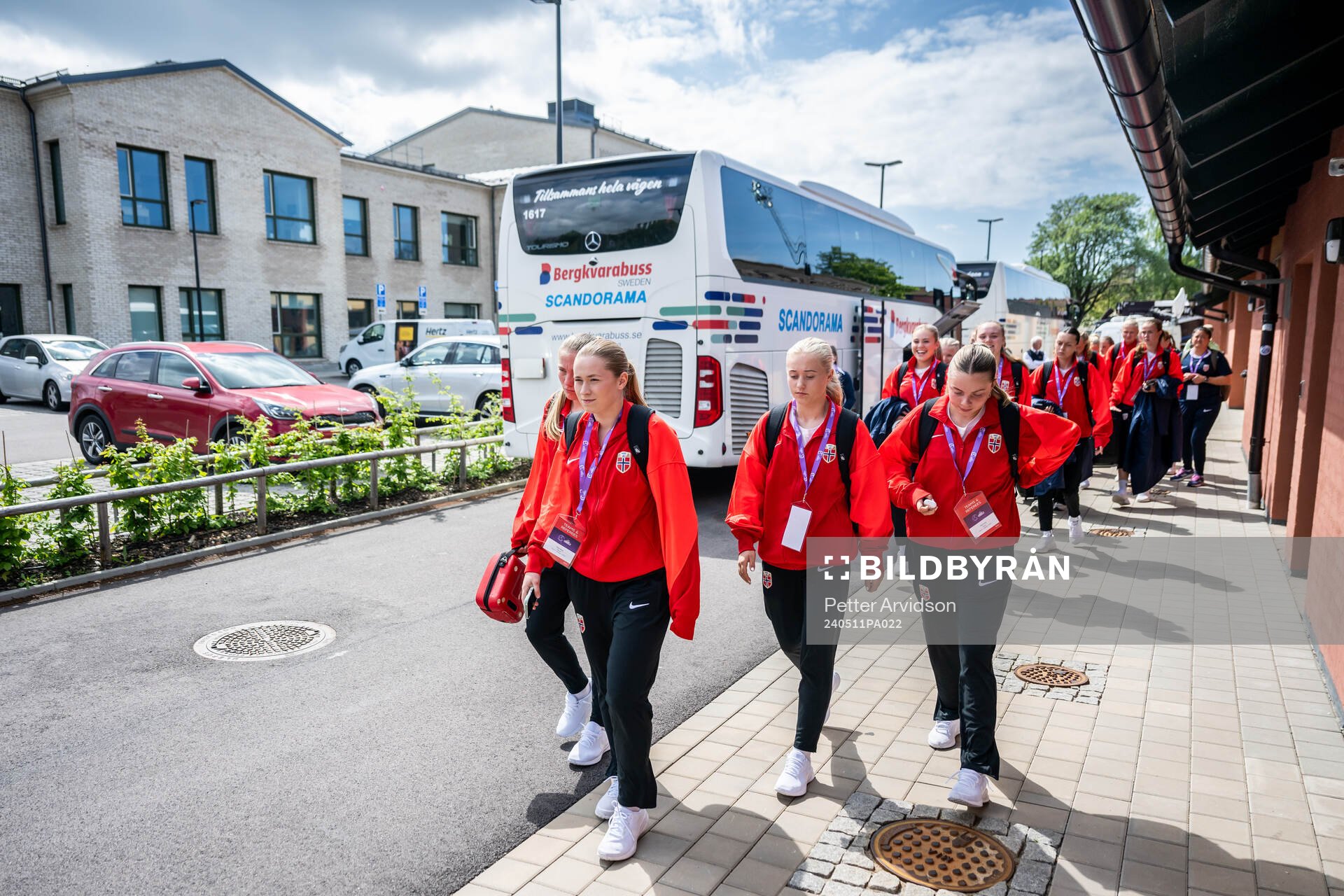 Players of Norway arrives at the stadium