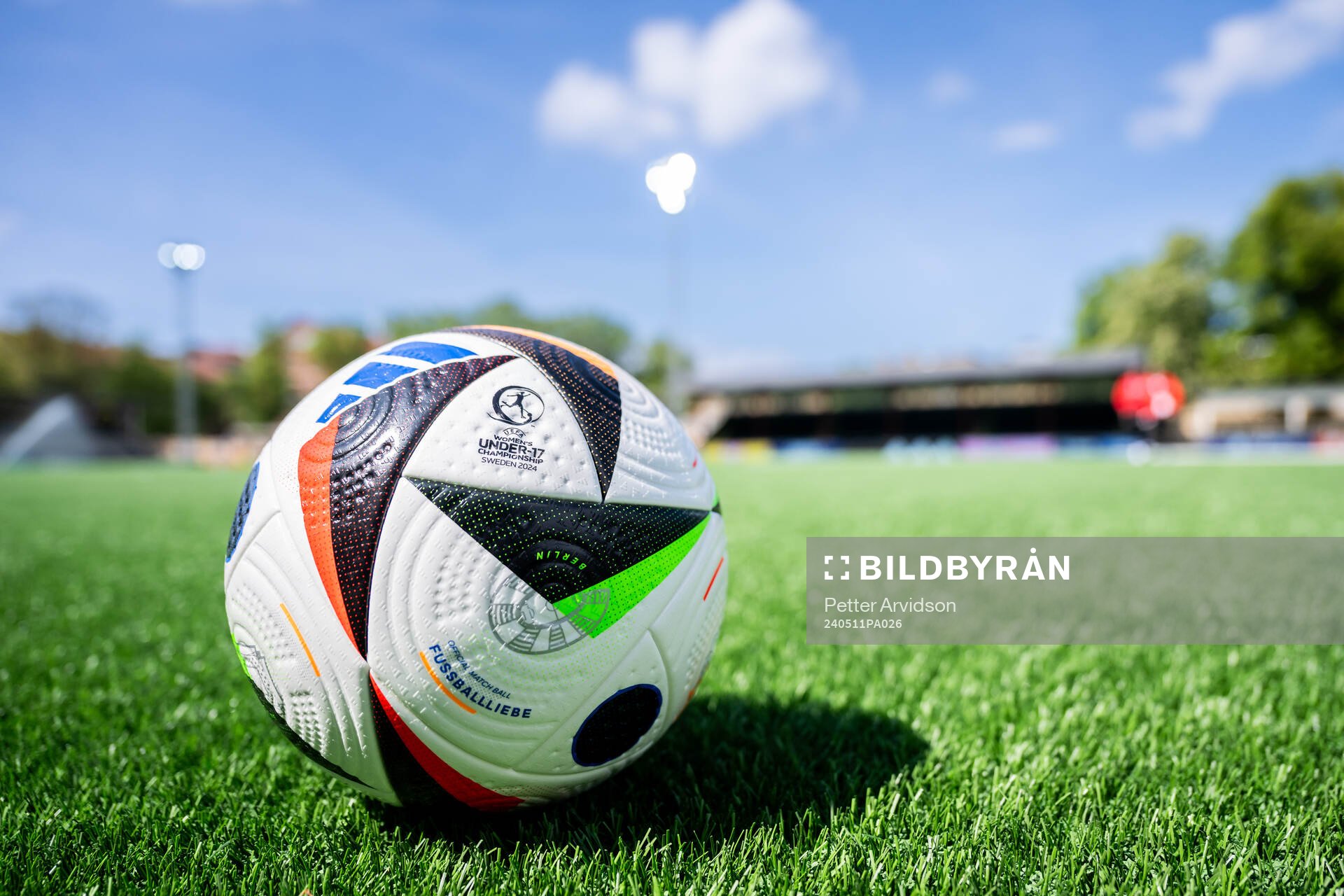 Official match ball at the pitch ahead of the UEFA European Women’s Under-17 Championship match between Norway and Sweden on May 11, 2024 in Malmö.