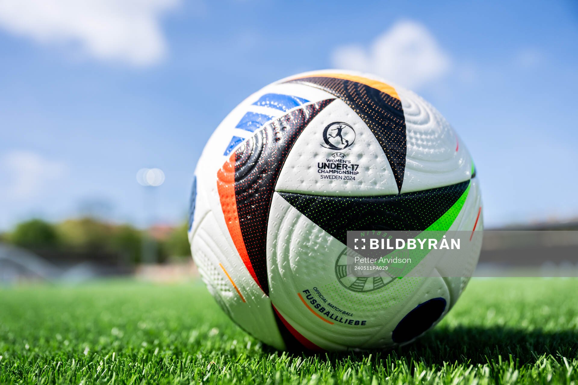 Official match ball at the pitch ahead of the UEFA European Women’s Under-17 Championship match between Norway and Sweden on May 11, 2024 in Malmö.