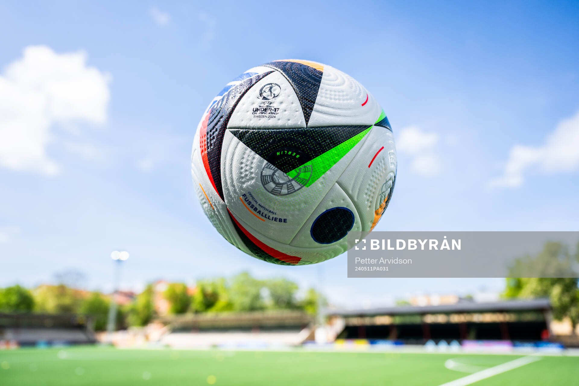 Official match ball at the pitch ahead of the UEFA European Women’s Under-17 Championship match between Norway and Sweden on May 11, 2024 in Malmö.