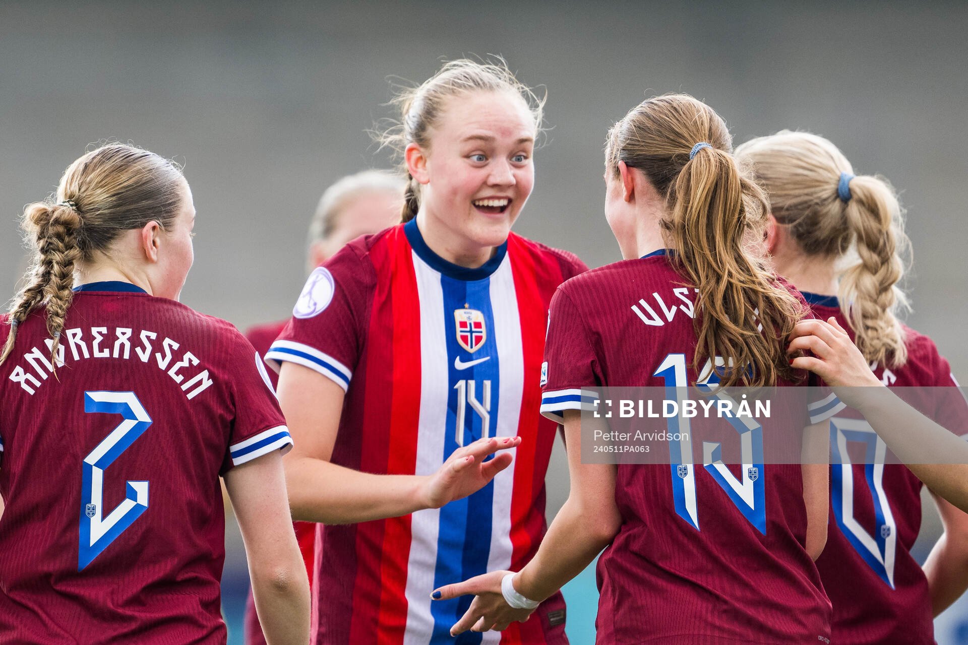 Tuva Olaussen Sagen Elle Ulstein of Norway celebrate after 2-0 during the UEFA European Women’s Under-17 Championship match between Norway and Sweden on May 11, 2024 in Malmö.