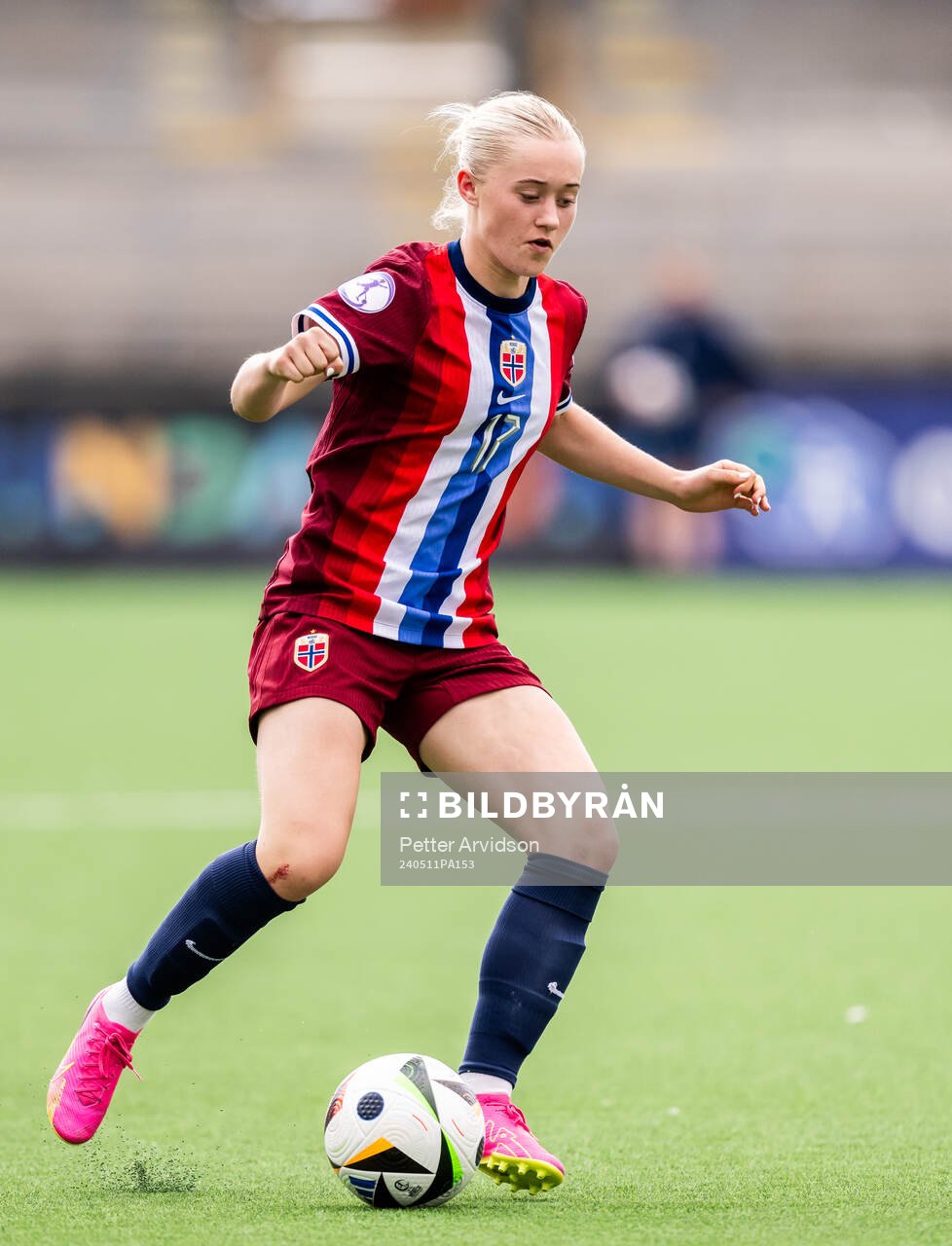 Tommine Enger of Norway during the UEFA European Women’s Under-17 Championship match between Norway and Sweden on May 11, 2024 in Malmö.