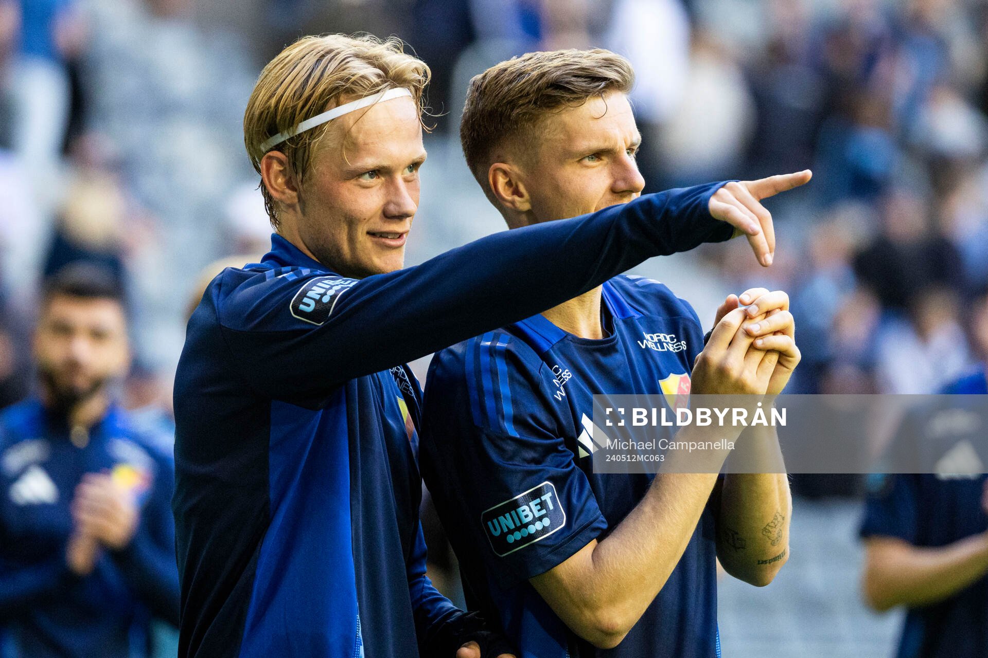 Djurgårdens Tobias Gulliksen och Samuel Leach Holm jublar
