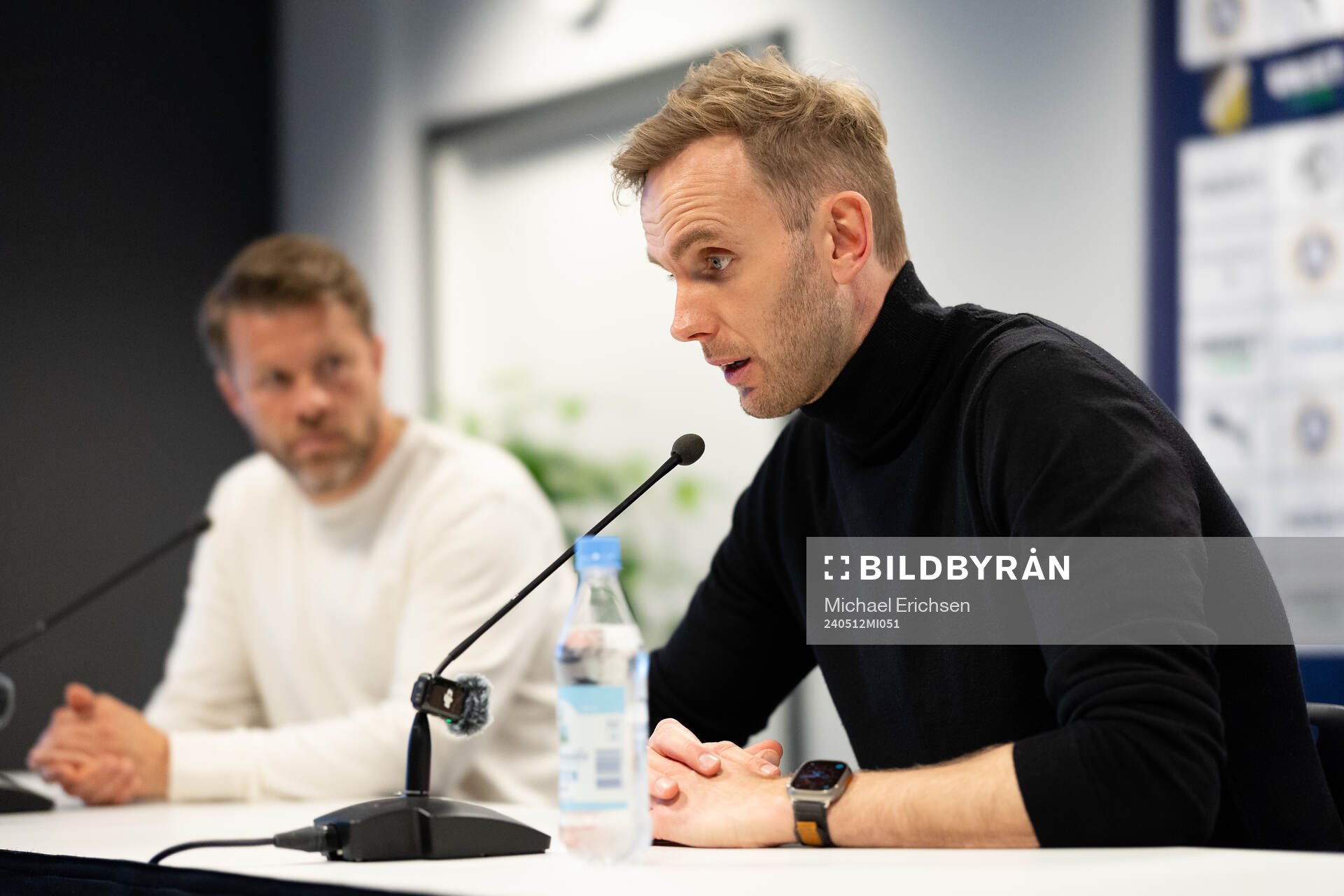 Kalmars tränare Henrik Jensen på presskonferensen