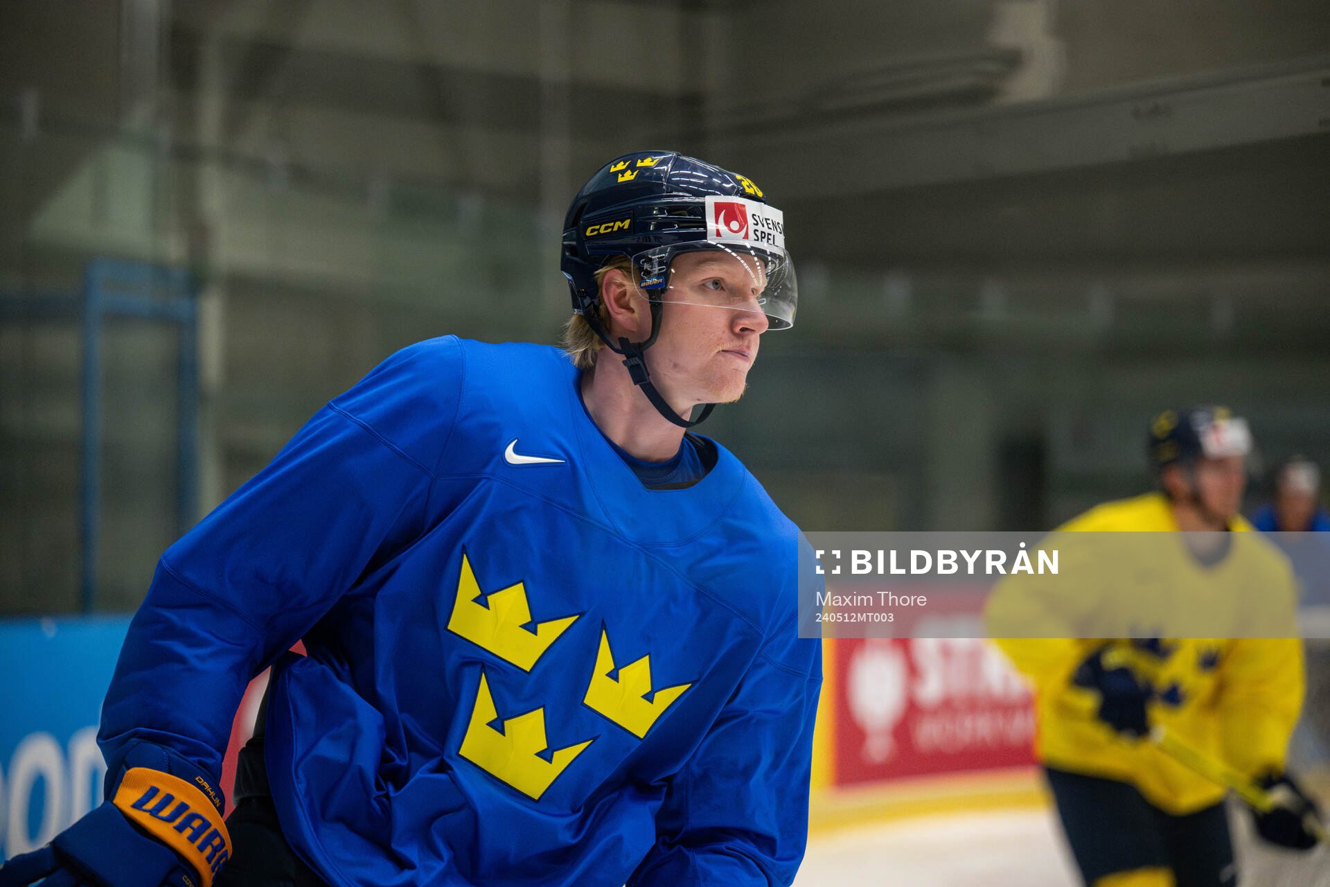 Rasmus Dahlin of Sweden at a practice session