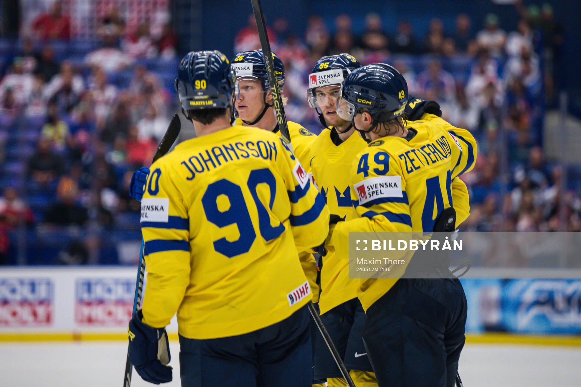 André Burakovsky of Sweden celebrates with team mates