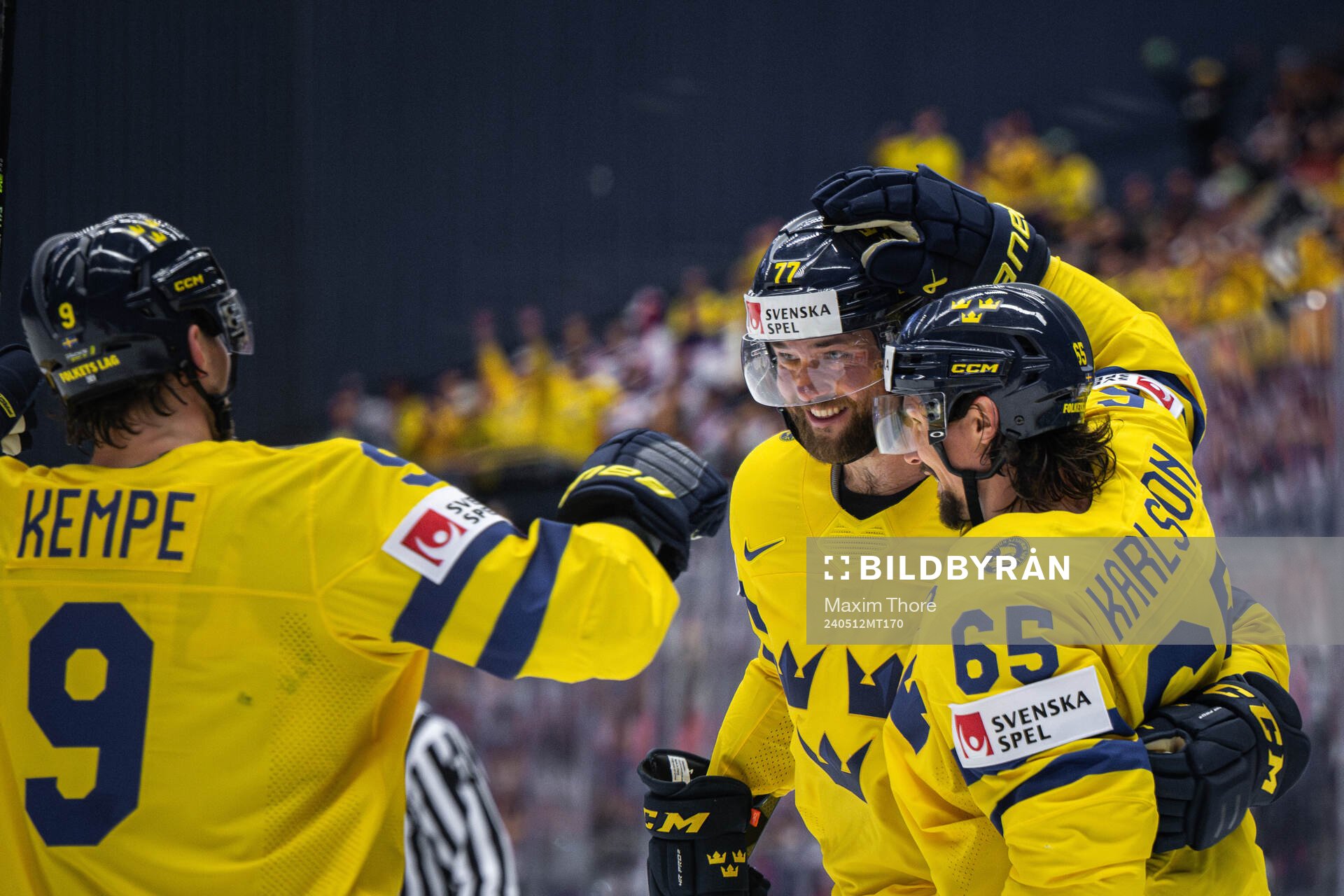 Adrian Kempe, Victor Hedman and Erik Karlsson of Sweden
