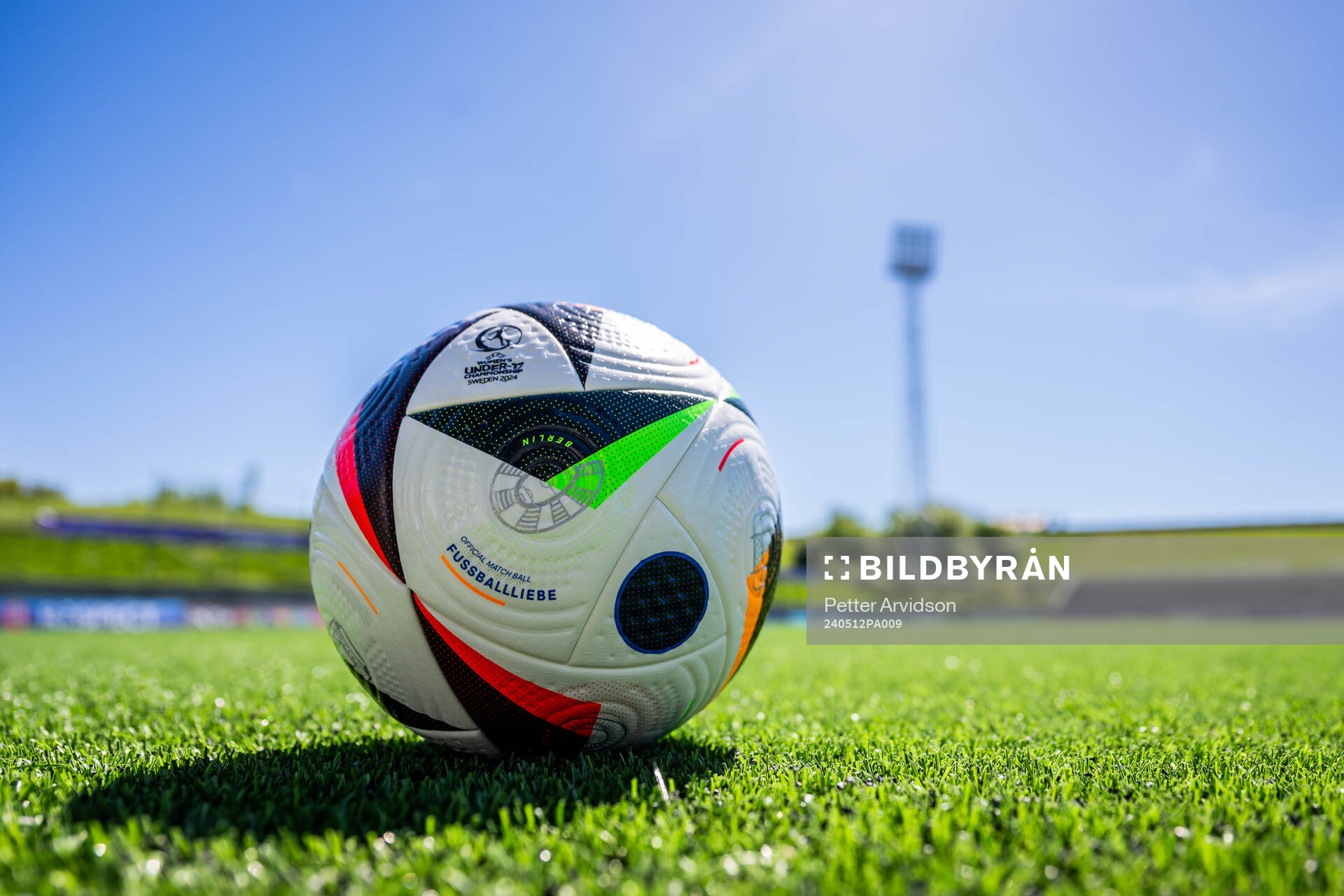 Official match ball at the pitch ahead of the UEFA European Women’s Under-17 Championship match between Belgium and Spain on May 12, 2024 in Lund.