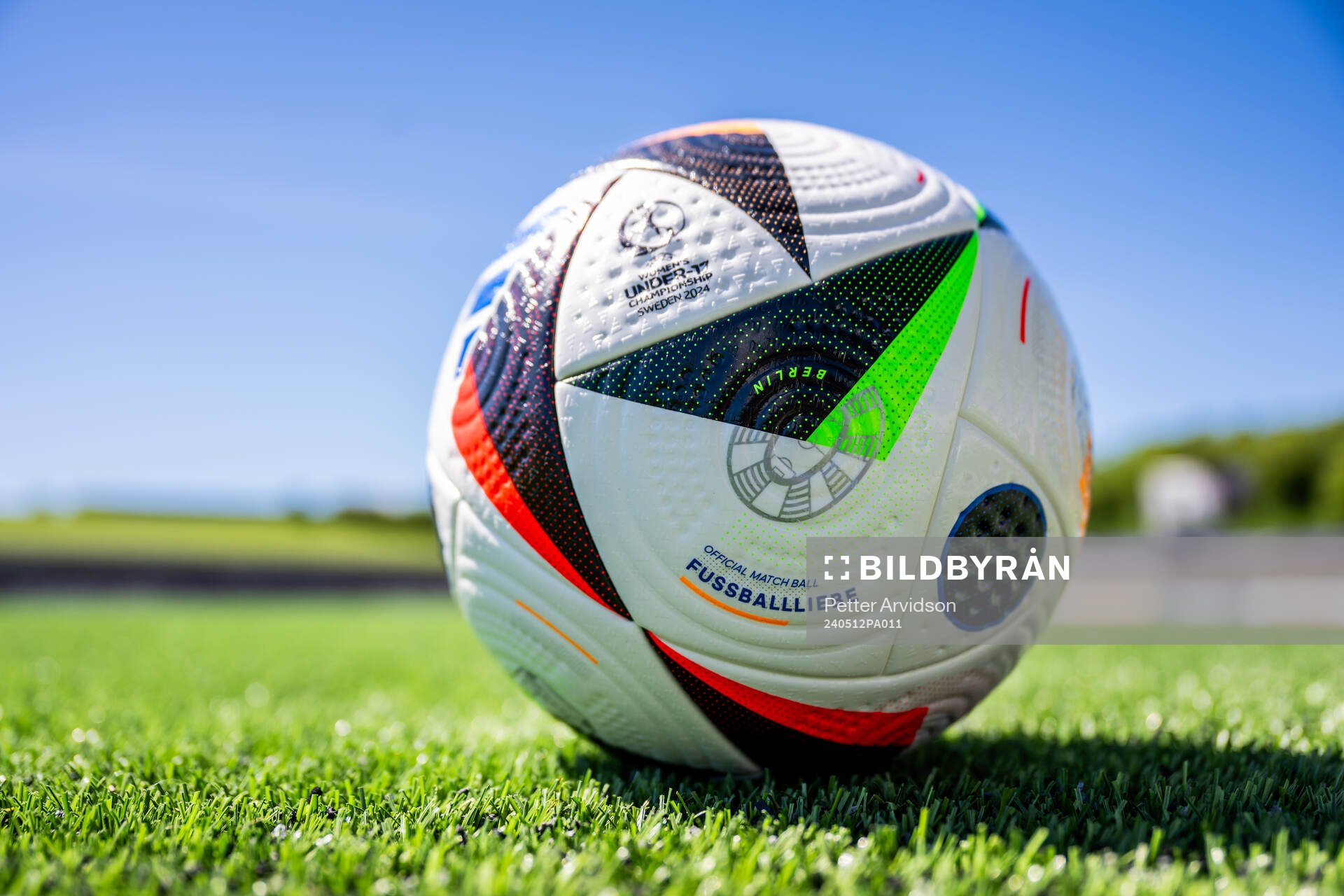 Official match ball at the pitch ahead of the UEFA European Women’s Under-17 Championship match between Belgium and Spain on May 12, 2024 in Lund.