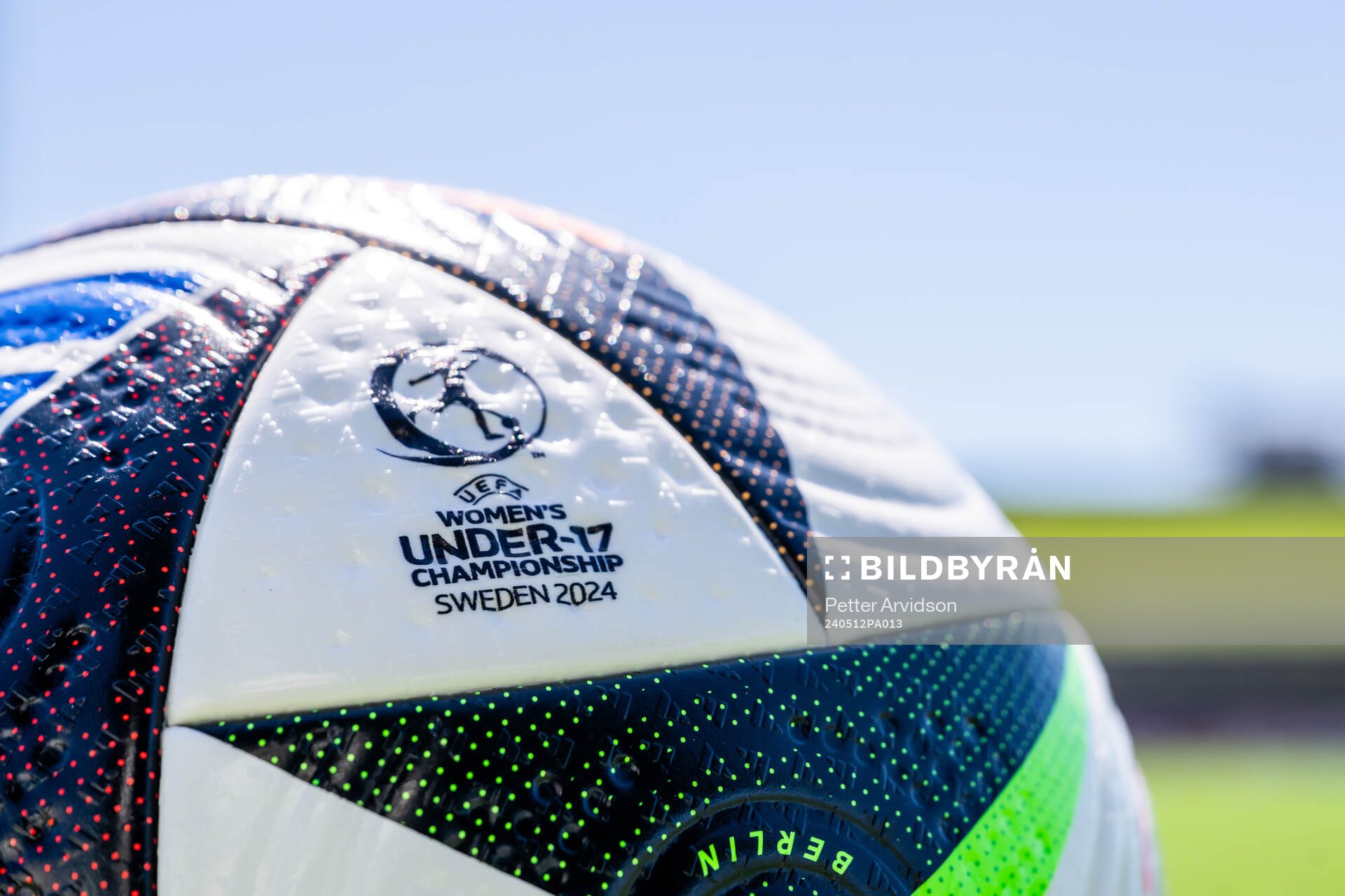 Official match ball at the pitch ahead of the UEFA European Women’s Under-17 Championship match between Belgium and Spain on May 12, 2024 in Lund.