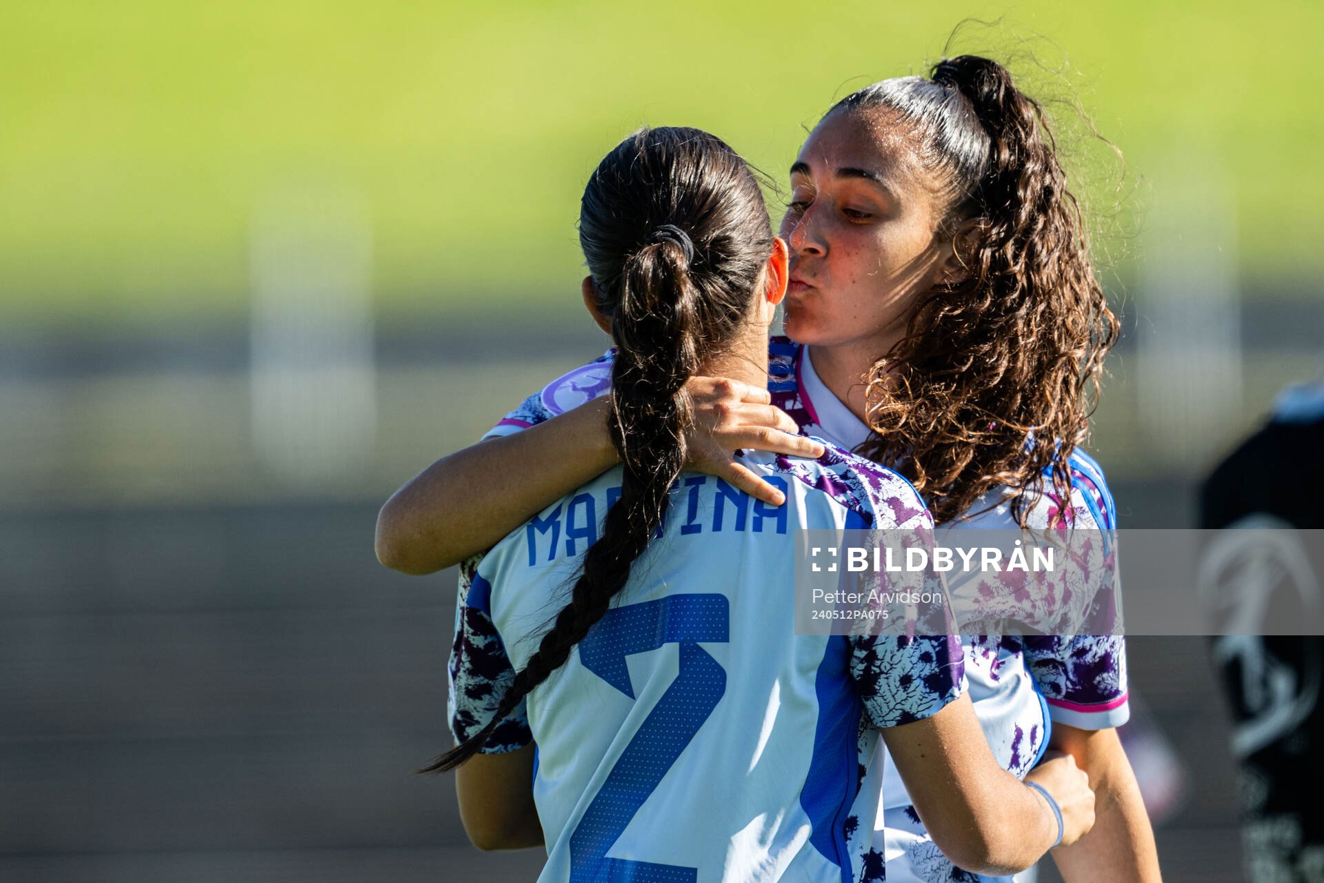 Martina Gonzalez and Celia Segura of Spain celebrate after the UEFA European Women’s Under-17 Championship match between Belgium and Spain on May 12, 2024 in Lund.