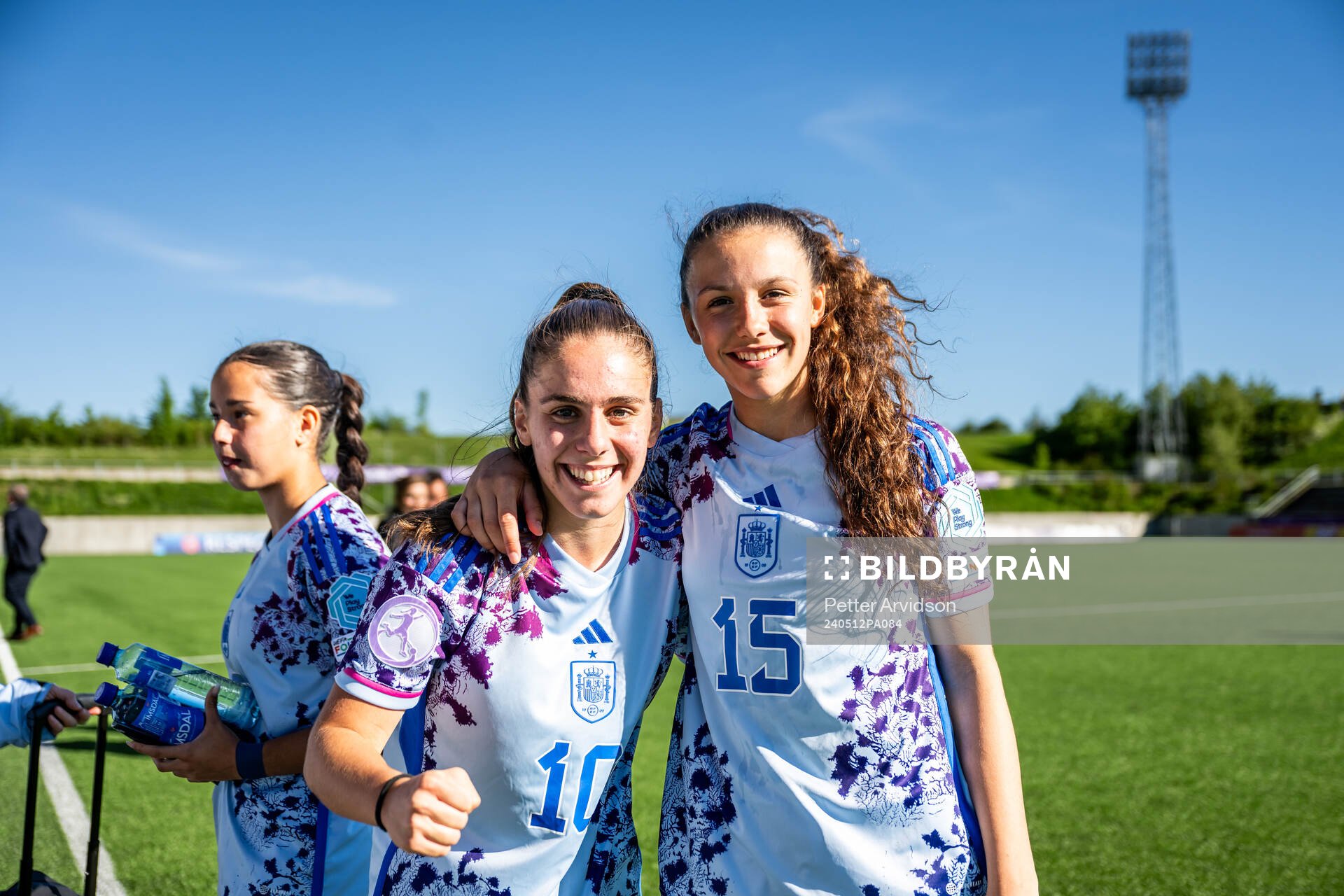 Ainoa Gomez and Silvia Fernandez of Spain celebrate after the UEFA European Women’s Under-17 Championship match between Belgium and Spain on May 12, 2024 in Lund.