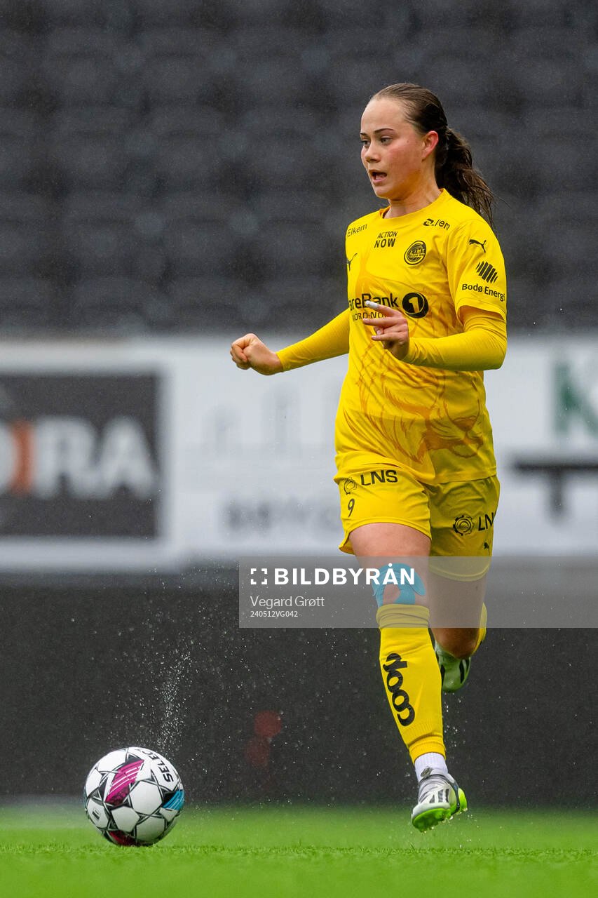Lise Højsted Dissing of Bodø/Glimt during the 1. division football match between Bodø/Glimt and TIL 2020 on May 12, 2024 in Bodø. 