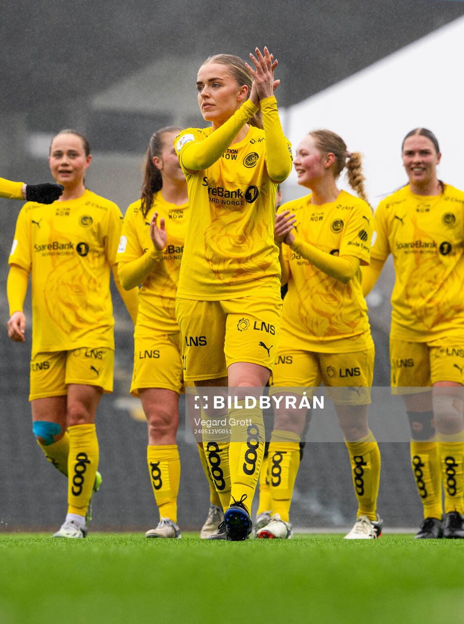 Andrea Karoline Nymo Holmstrøm of Bodø/Glimt celebrates after the 1. division football match between Bodø/Glimt and TIL 2020 on May 12, 2024 in Bodø.