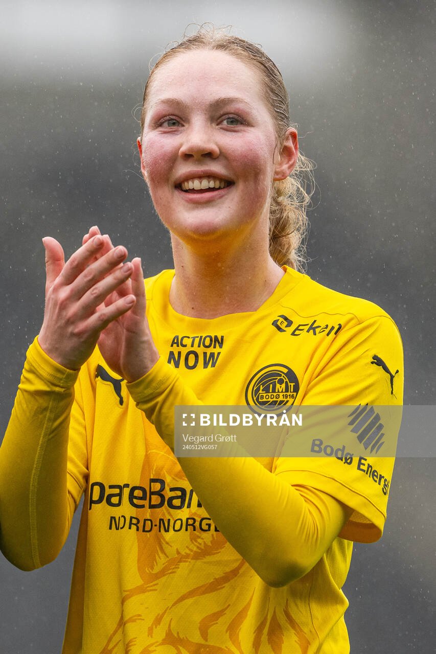 Synne Fredriksen Moe of Bodø/Glimt celebrates after the 1. division football match between Bodø/Glimt and TIL 2020 on May 12, 2024 in Bodø. 