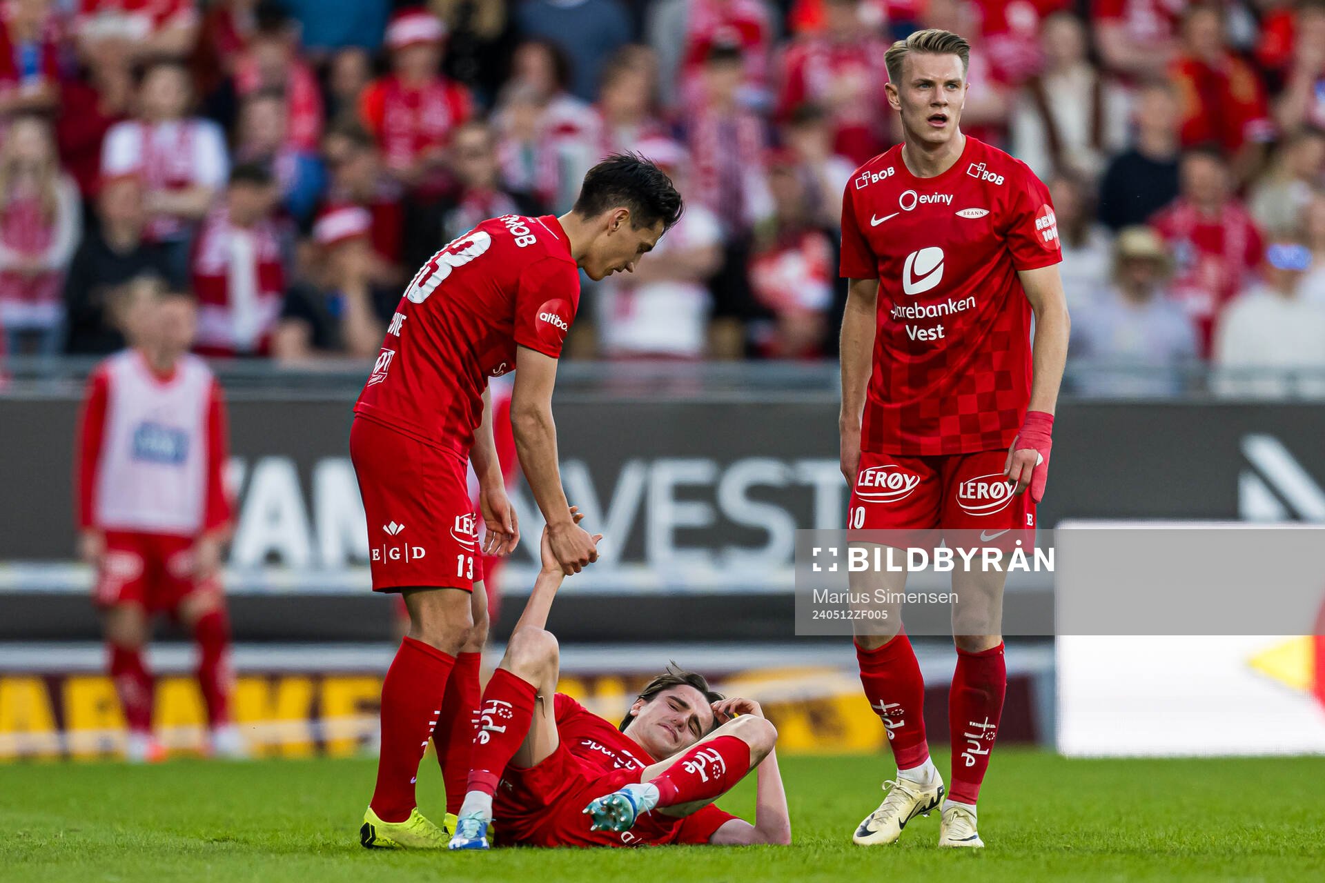 Ulrik Mathisen of Brann with an injury