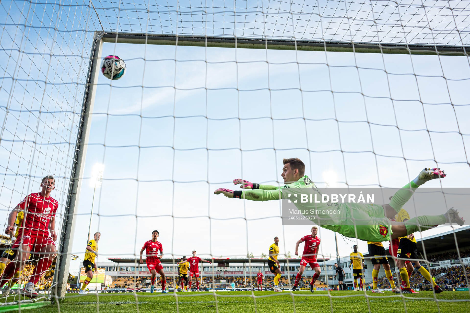Sivert Heltne Nilsen of Brann scores the 0-1 goal behind