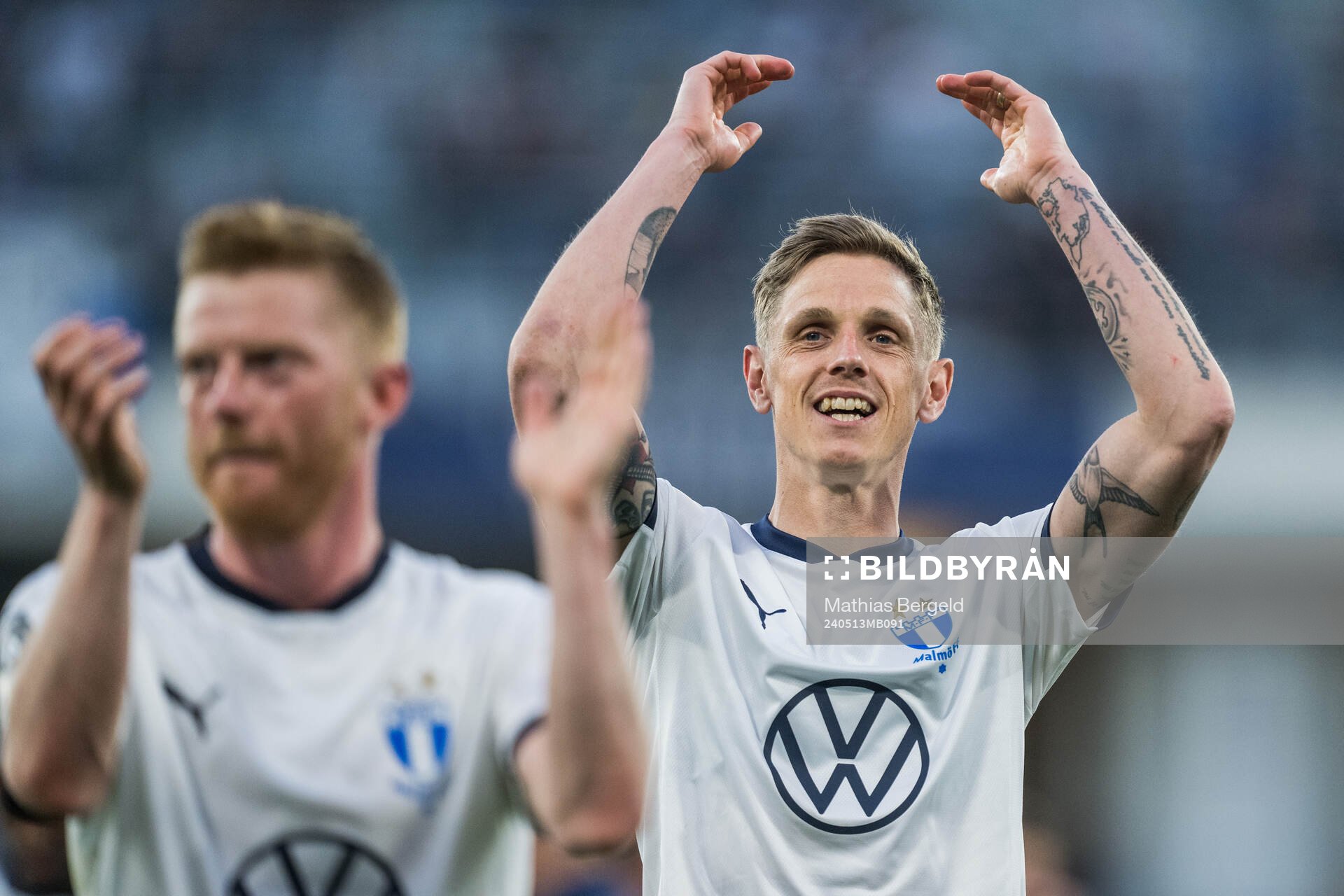 Malmö FFs Søren Rieks jublar efter fotbollsmatchen i Allsvenskan mellan IFK Göteborg och Malmö FF den 13 maj 2024 i Göteborg. 