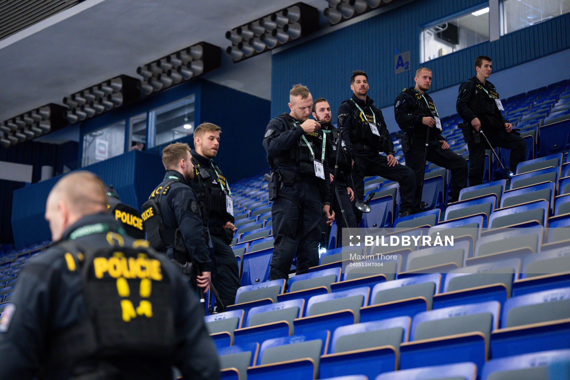 The police search the arena for suspicious objects