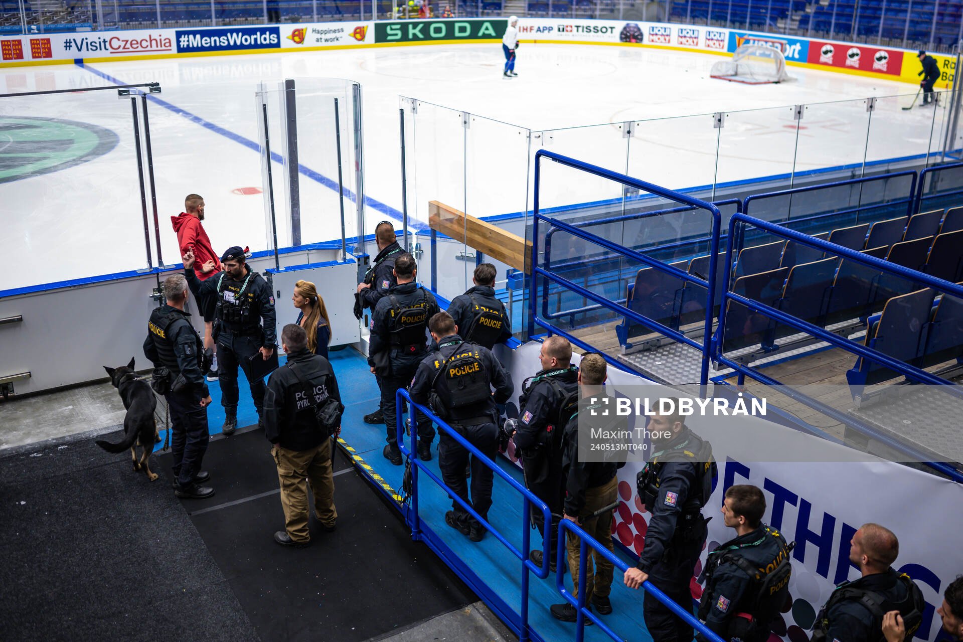 The police search the arena for suspicious objects