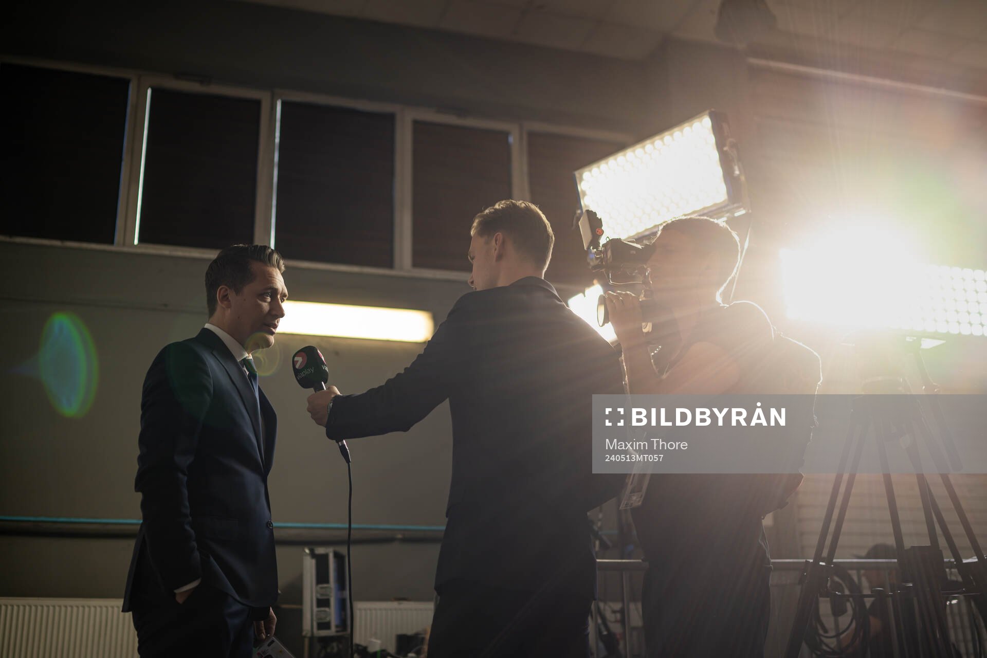 Head coach Sam Hallam of Sweden is interviewed by Ludvig