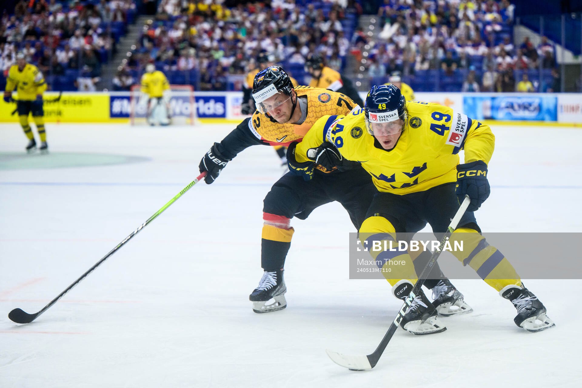 Dominik Kahun of Germany and Fabian Zetterlund of Sweden