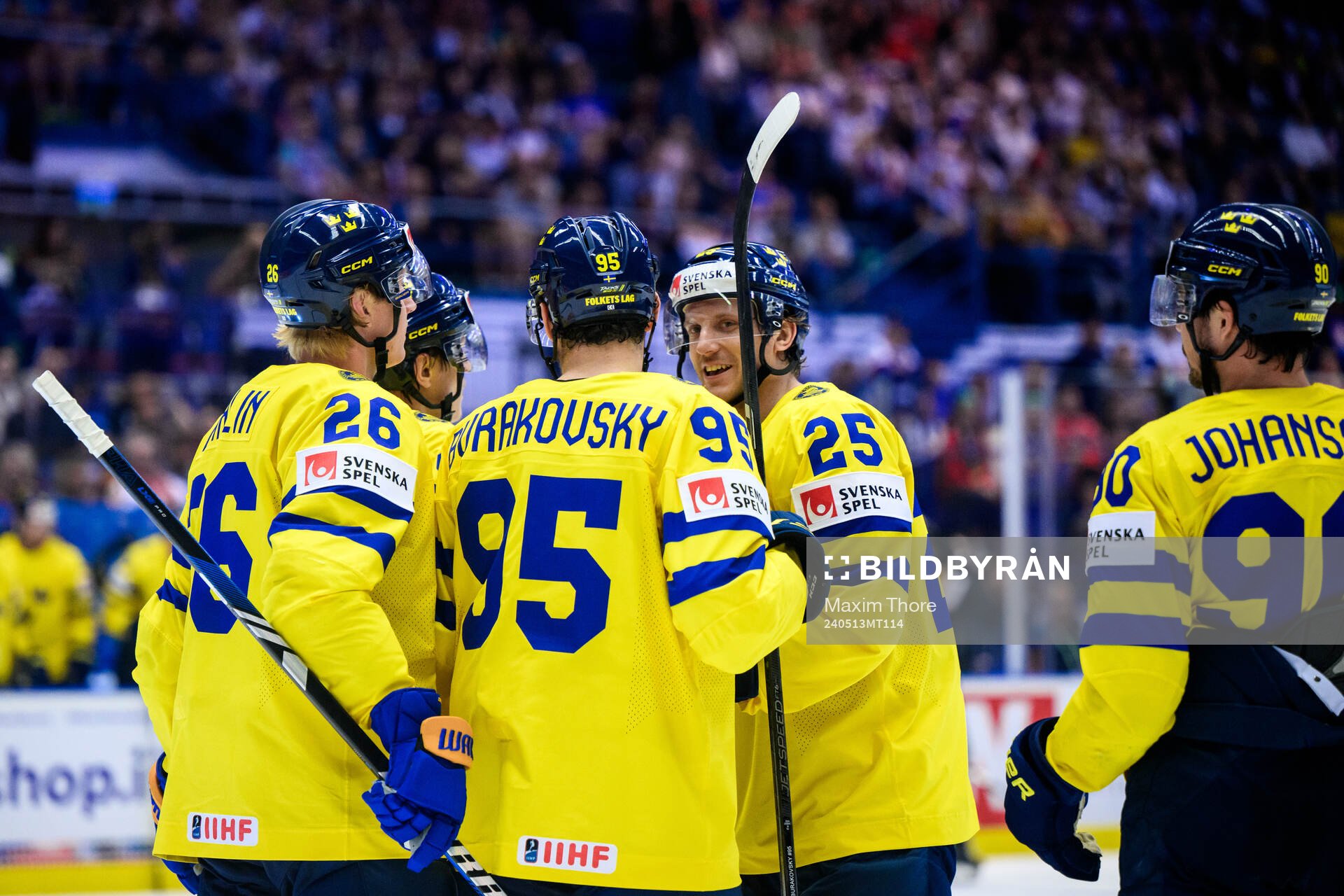 André Burakovsky, Rasmus Dahlin and Jonas Brodin of Sweden