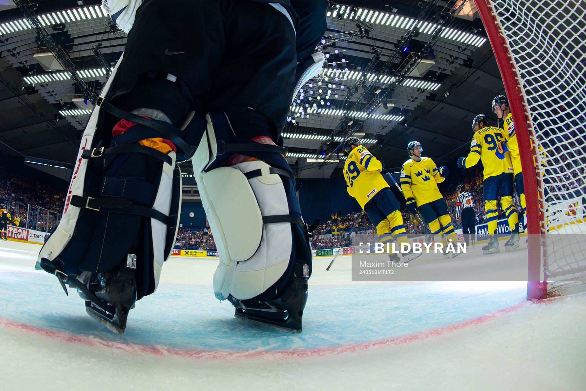 André Burakovsky, Rasmus Dahlin and Jonas Brodin of Sweden