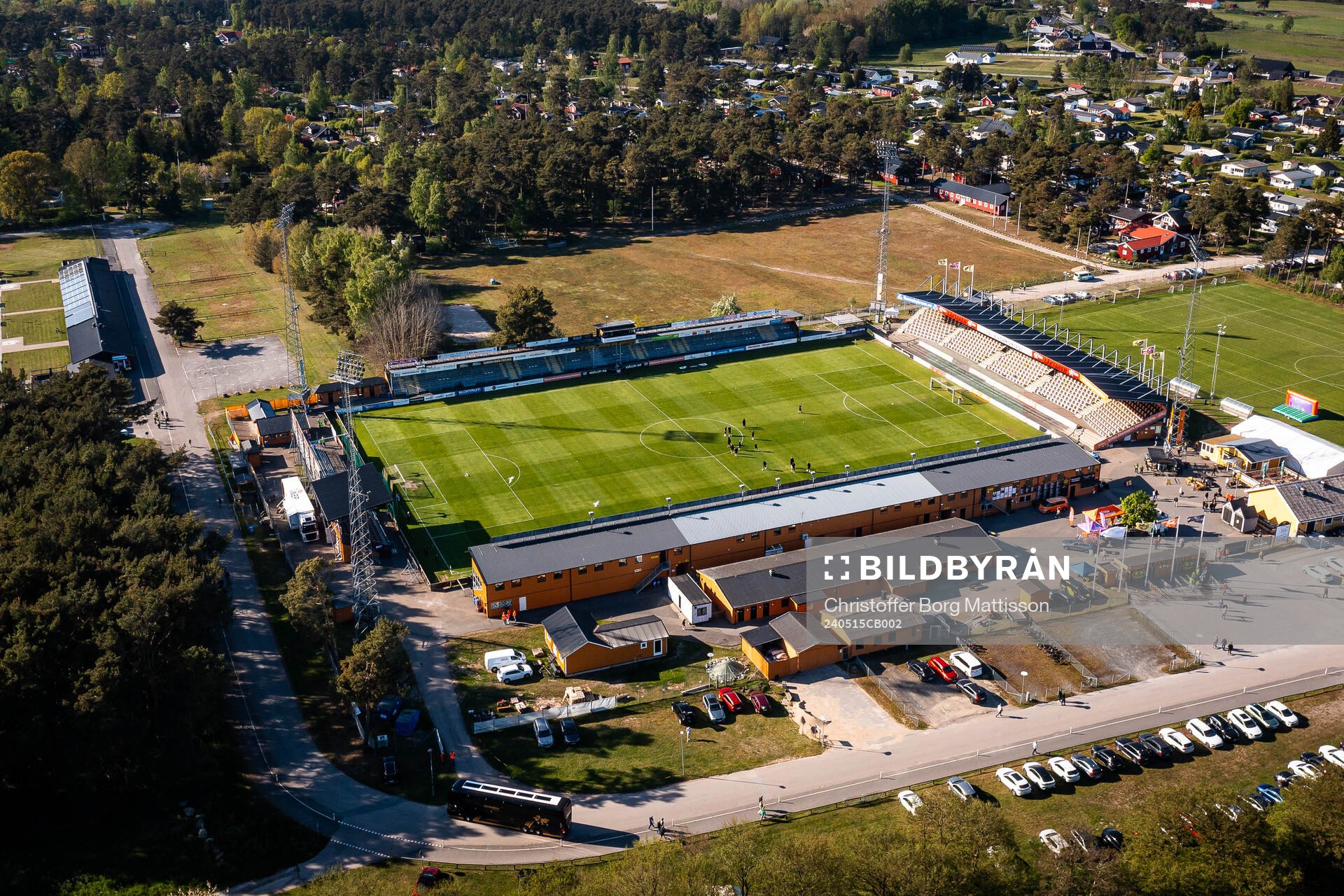 Drönarvy över Strandvallen inför fotbollsmatchen i Allsvenskan mellan Mjällby och Hammarby den 15 maj 2024 i Hällevik. 