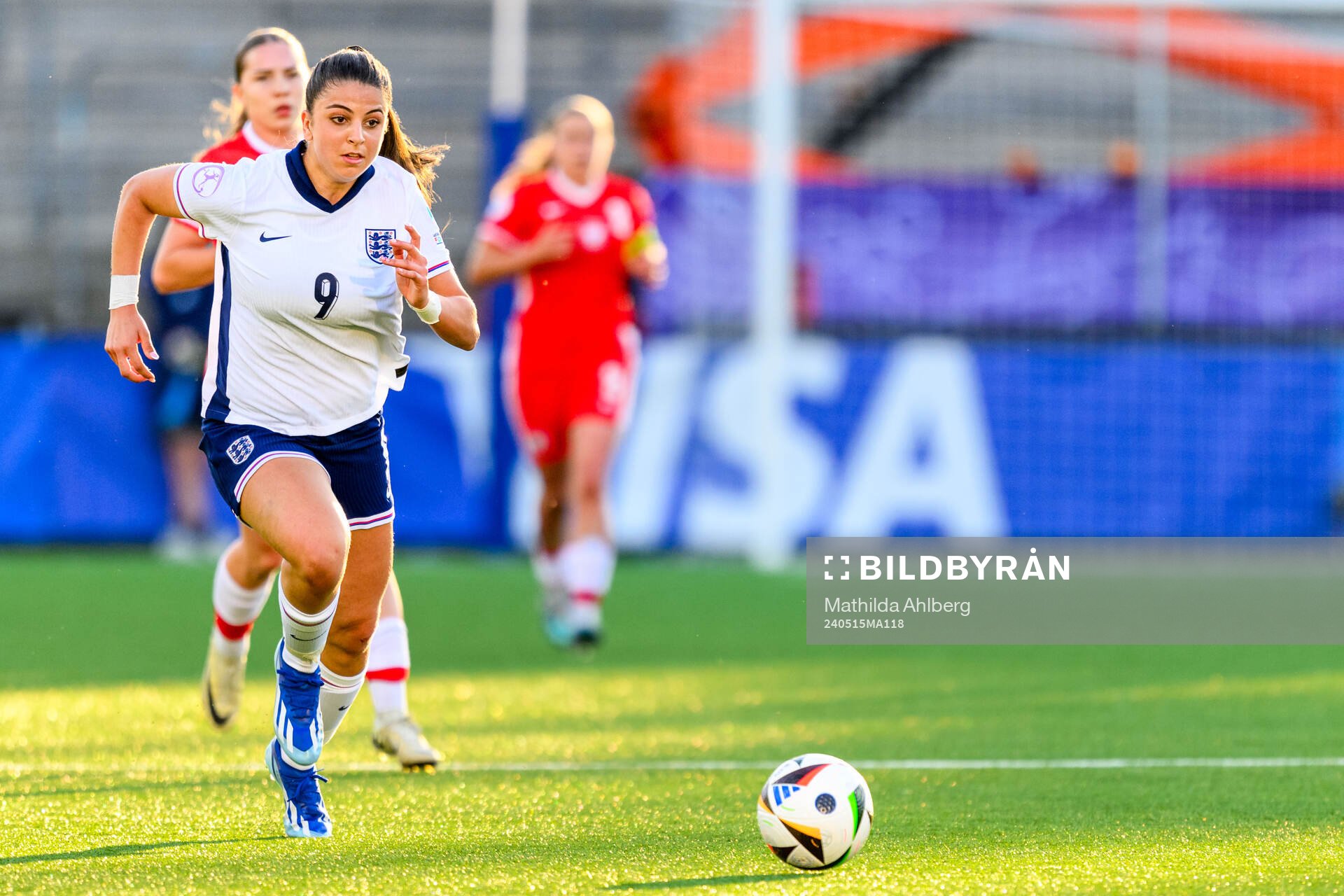 Isabella Fisher of England during the UEFA European Women’s Under-17 Championship semifinal match between England and Poland on May 15, 2024 in Malmö.