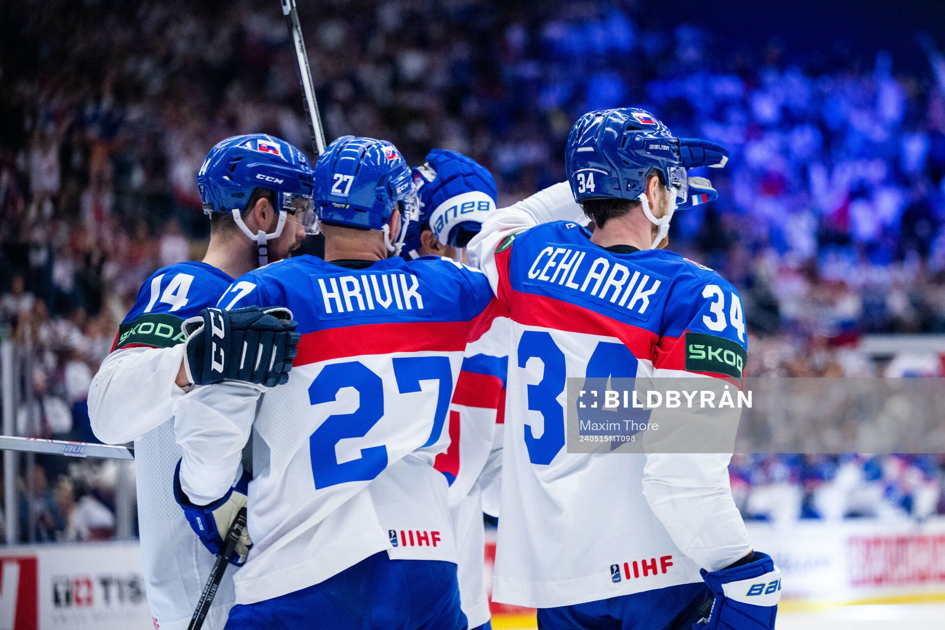Marek Hrivik and Peter Cehlarik of Slovakia celebrate