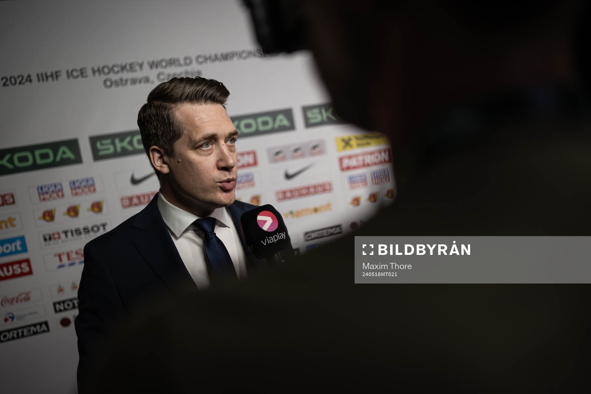Head coach Sam Hallam of Sweden is interviewed by Swedish