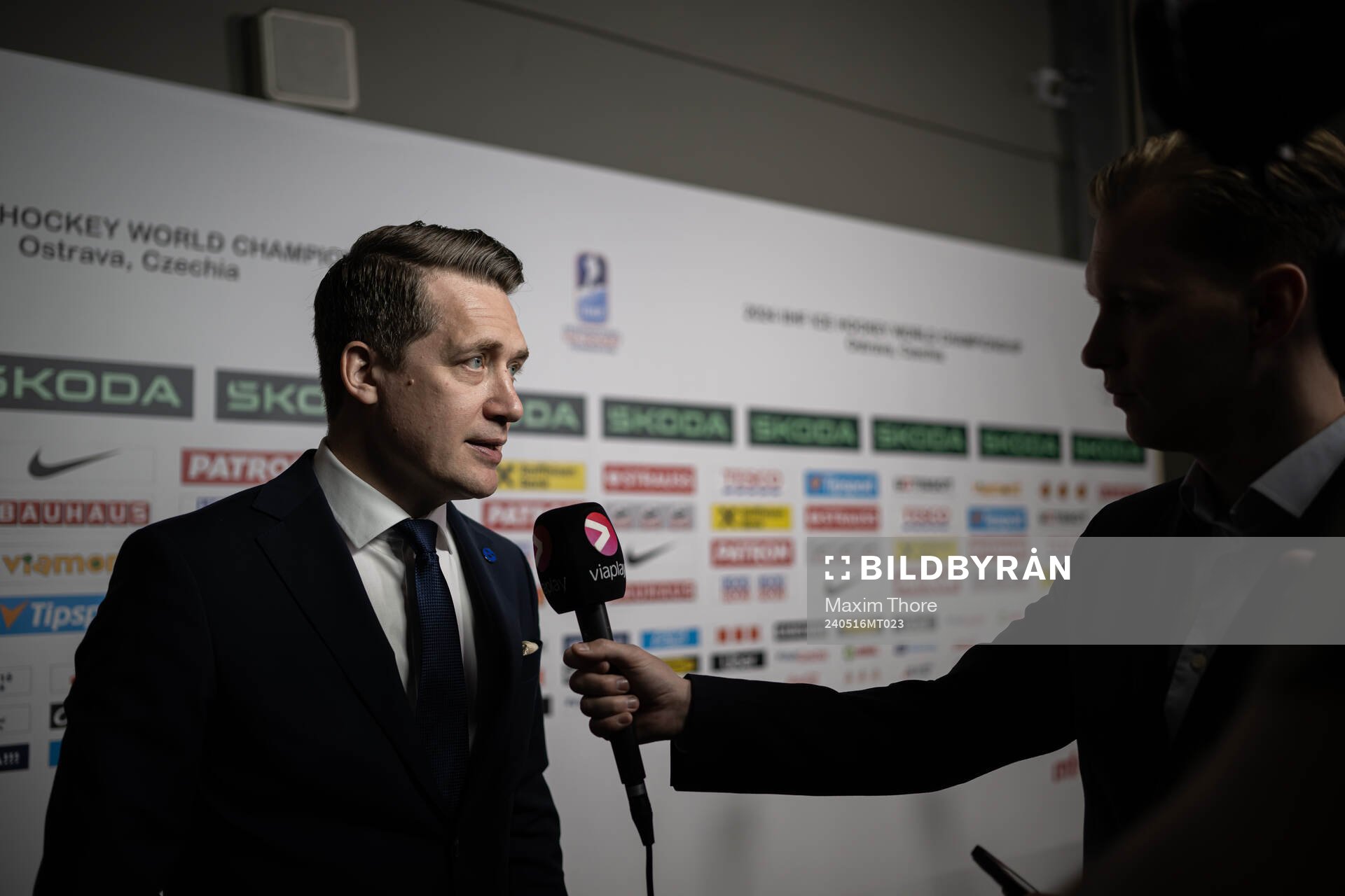 Head coach Sam Hallam of Sweden is interviewed by Swedish