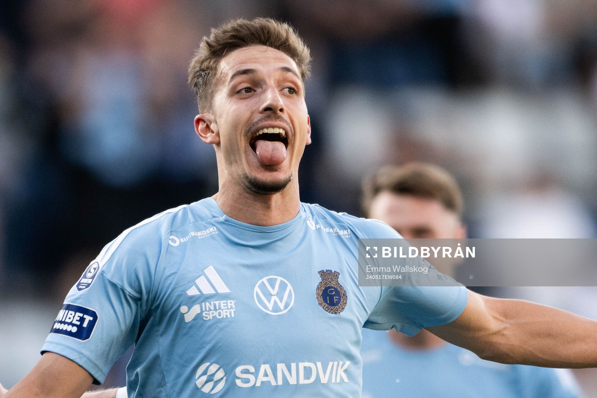 Gefles Lukas Browning Lagerfeldt jublar efter 1.0 under fotbollsmatchen i Superettan mellan Gefle och GIF Sundsvall den 17 maj 2024 i Gävle.