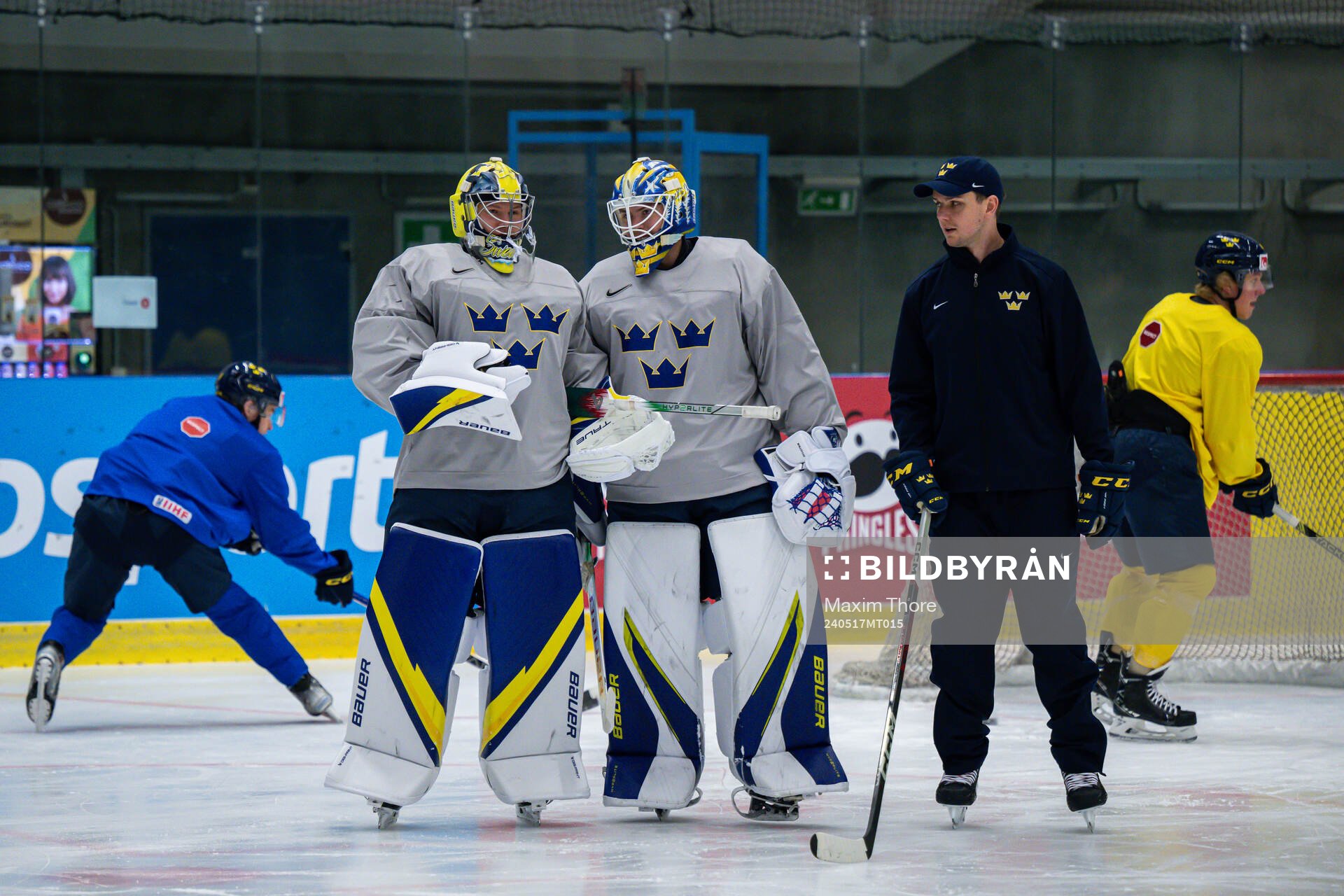 Goaltenders Filip Gustavsson and Jesper Wallstedt with