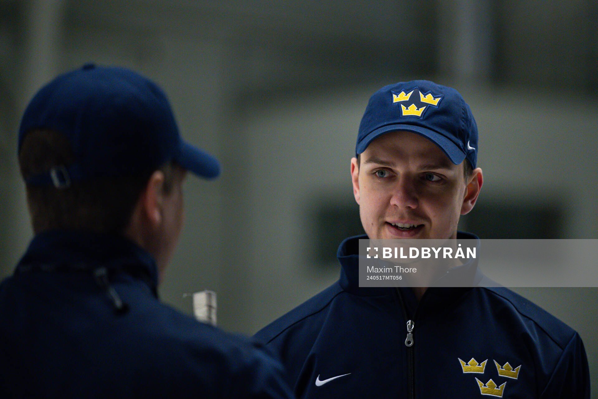 Goaltender coach Anthon Hansson of Sweden at a practice