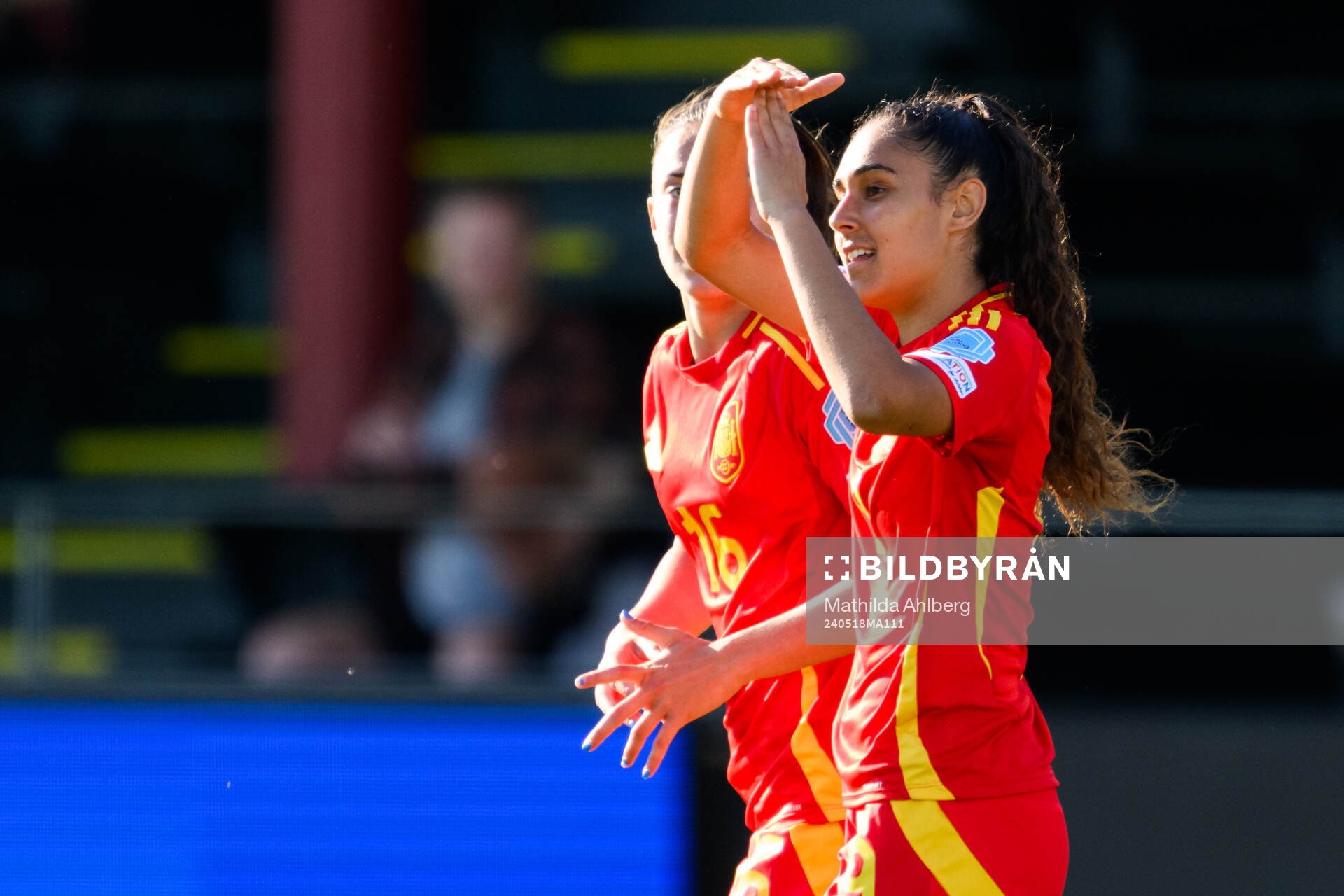 Celia Segura of Spain celebrates after scoring 0-4 during the UEFA European Women’s Under-17 Championship final match between England and Spain on May 18, 2024 in Malmö.