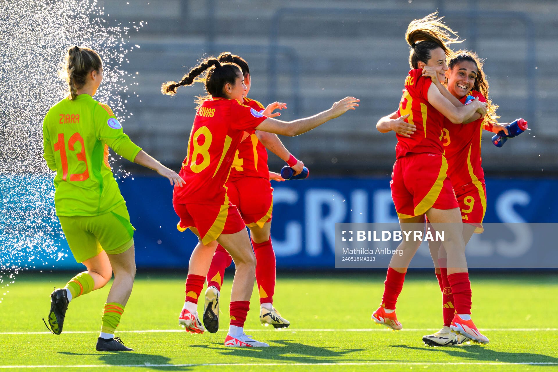Alba Cerrato and Celia Segura of Spain celebrate