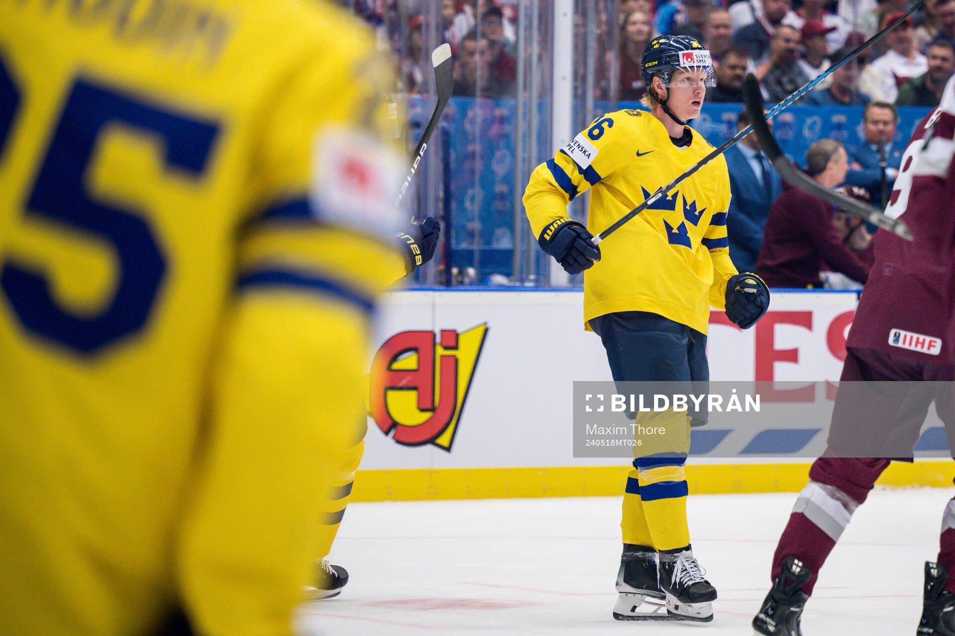 Rasmus Dahlin of Sweden celebrates