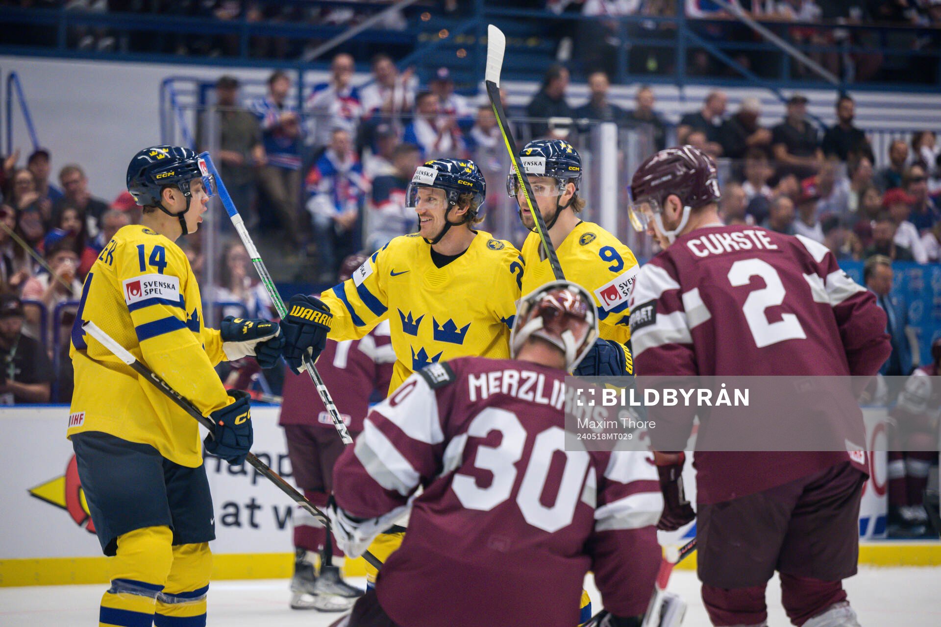 Jonas Brodin of Sweden celebrates